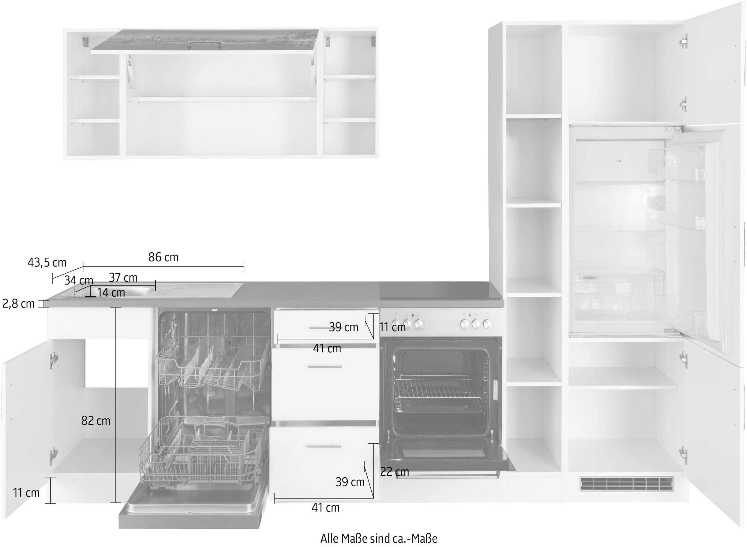KOCHSTATION Küchenzeile »KS-Paris«, ohne E-Geräte, Breite 280 cm