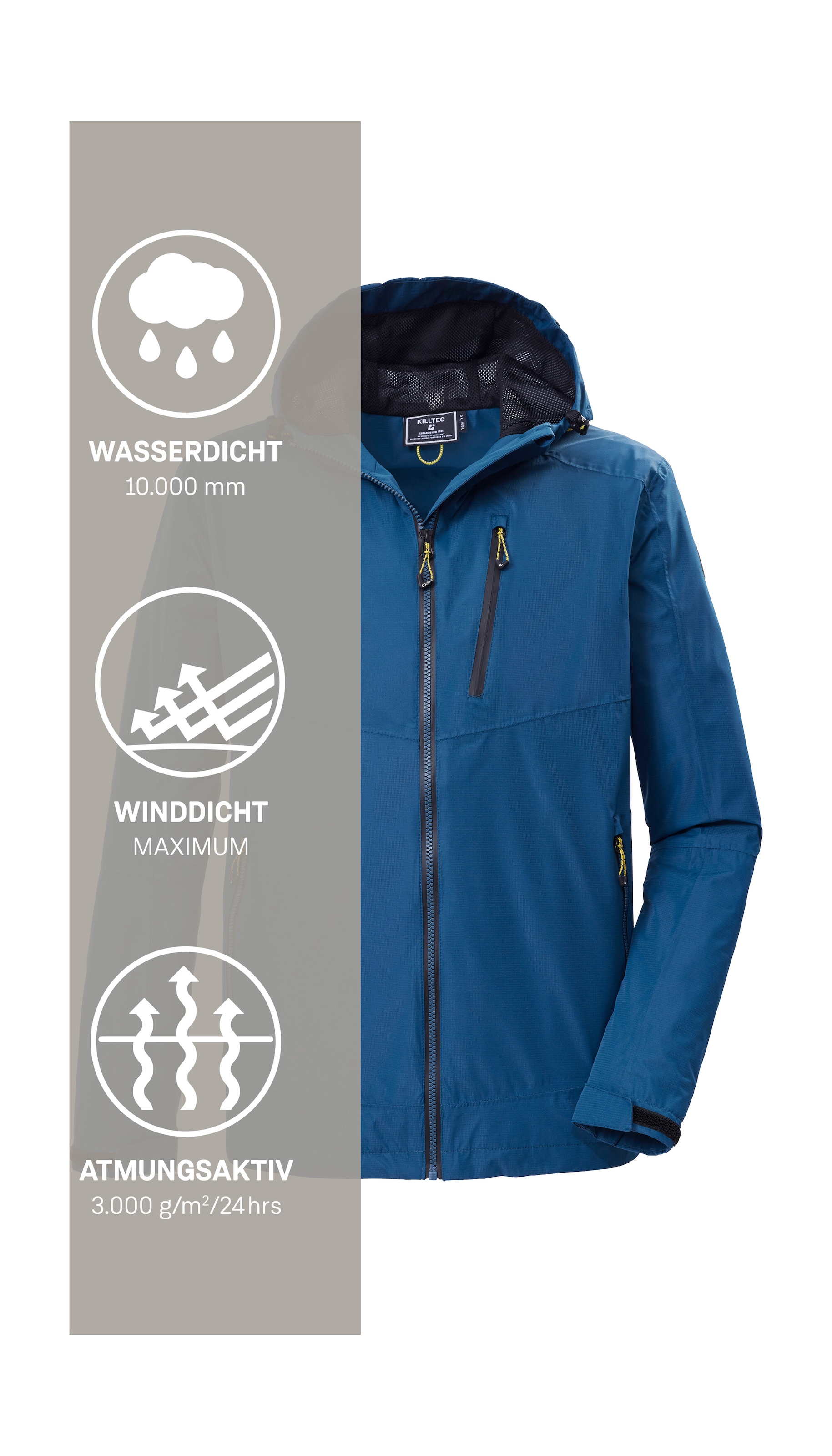 Killtec Funktionsjacke »KOS 41 MN JCKT« Wasserdichte, atmungsaktive Jacke mit verstellbarer Kapuze