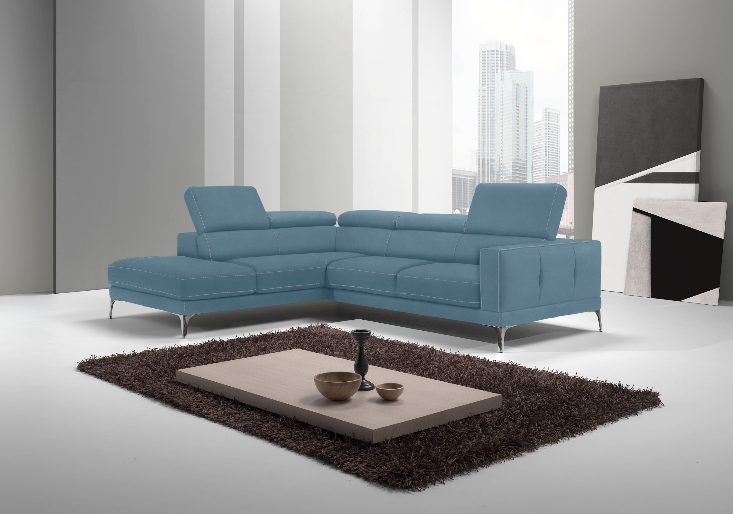 Egoitaliano Ecksofa "Claudie, Designsofa mit extrakomfortablem Sitzkomfort, L-Form" Inkl. Kopfteilverstellung, L-Form