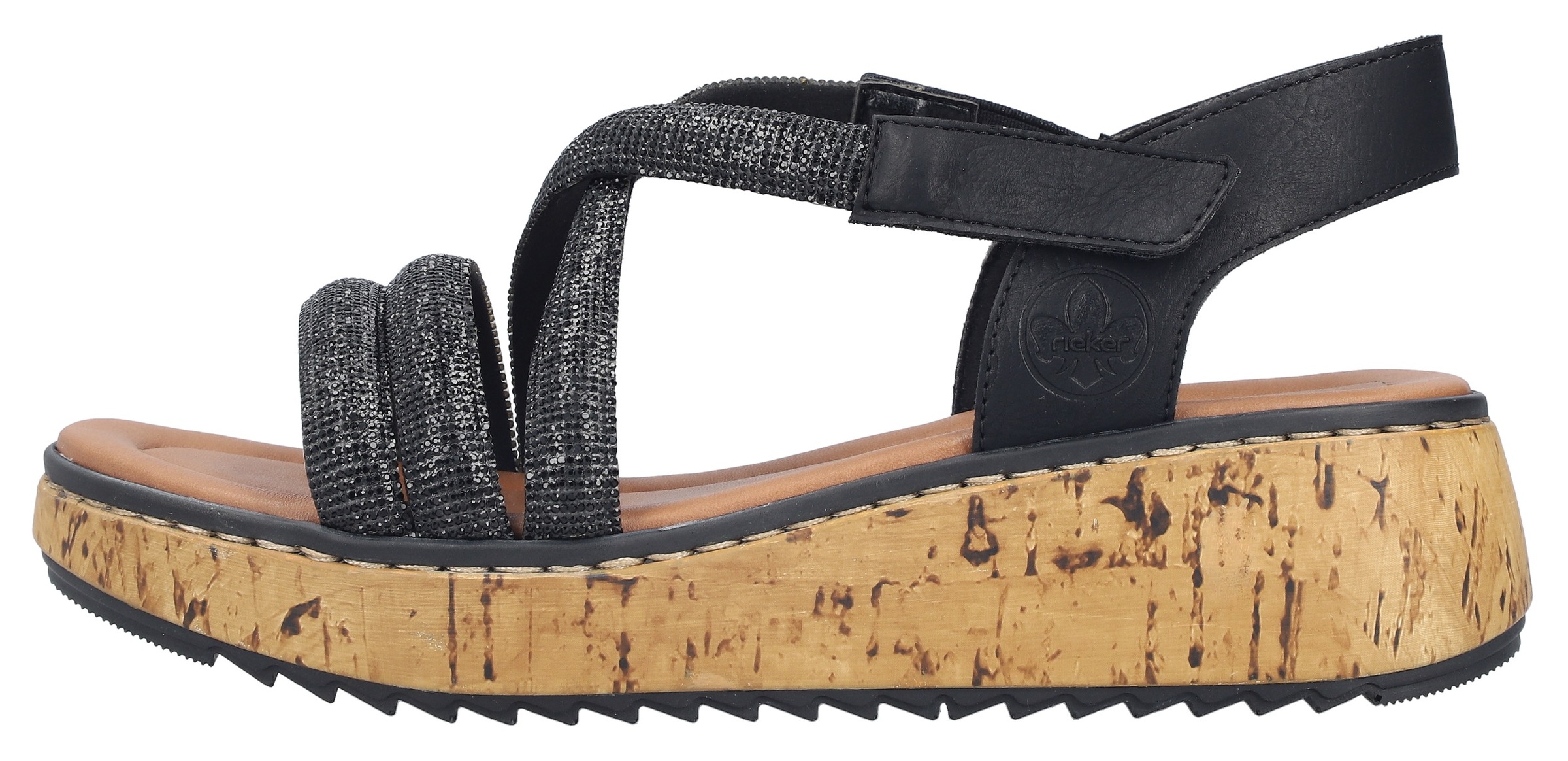Rieker Sandale  Keilsandale, Plateausandalette, Sommerschuh mit Glitzersteine