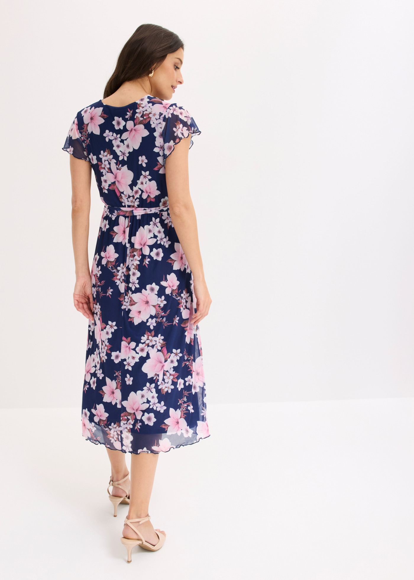 bonprix Midikleid ausgestellte Passform, mit Bindegürtel, Kurzarm-Design