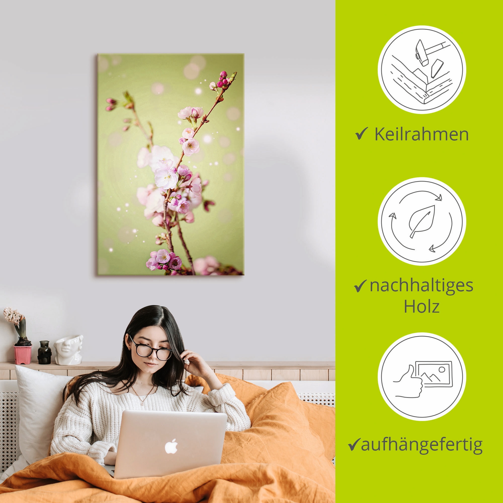 Artland Wandbild »Kirschblütenzweig«, Blumen, (1 St.), als Leinwandbild, Wandaufkleber in verschied. Größen