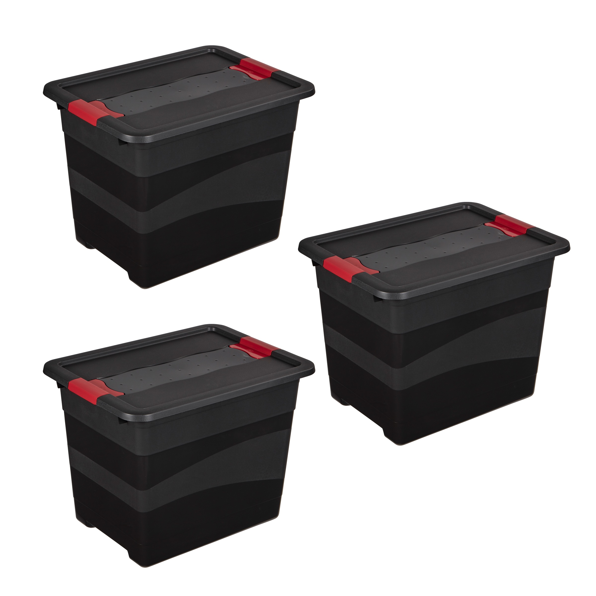 keeeper Transportbehälter "eckhart, 3er Set Transporbox, 24 L, 39,5 x 29,5 x 30 cm" 29,5 cm breit 30 cm hoch 39,5 cm lang Set, 3 Stk. tlg. seitl. Clips, Griffe am Boden, stoßfeste Seitenwände, robuster Deckel