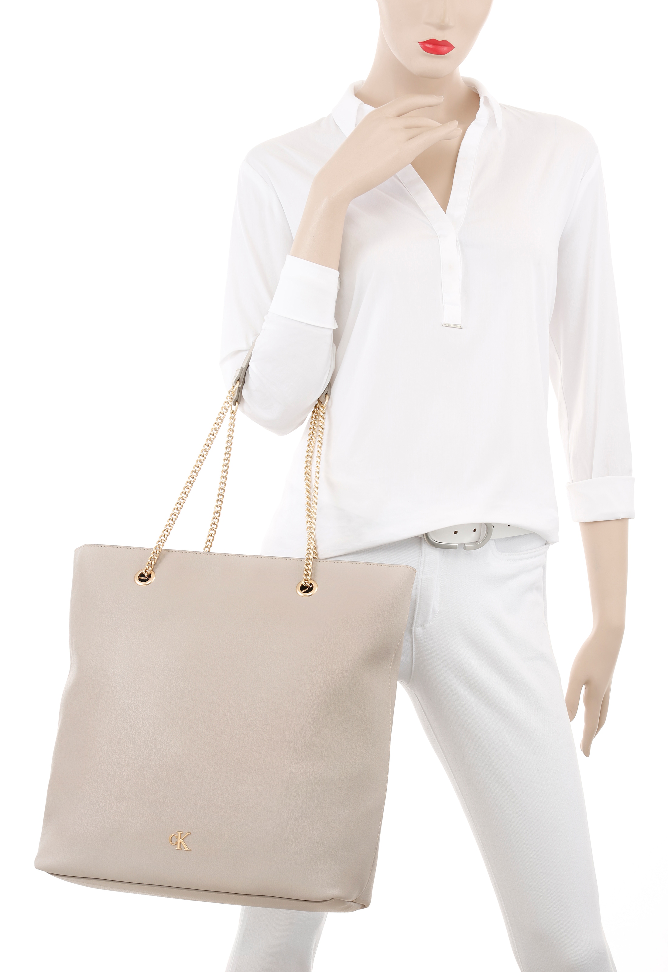Calvin Klein Jeans Henkeltasche »MINIMAL MONOGRAM CHAIN TOTE«, Shopper, große Umhängetasche, Damen Schultertasche mit CK-Logo