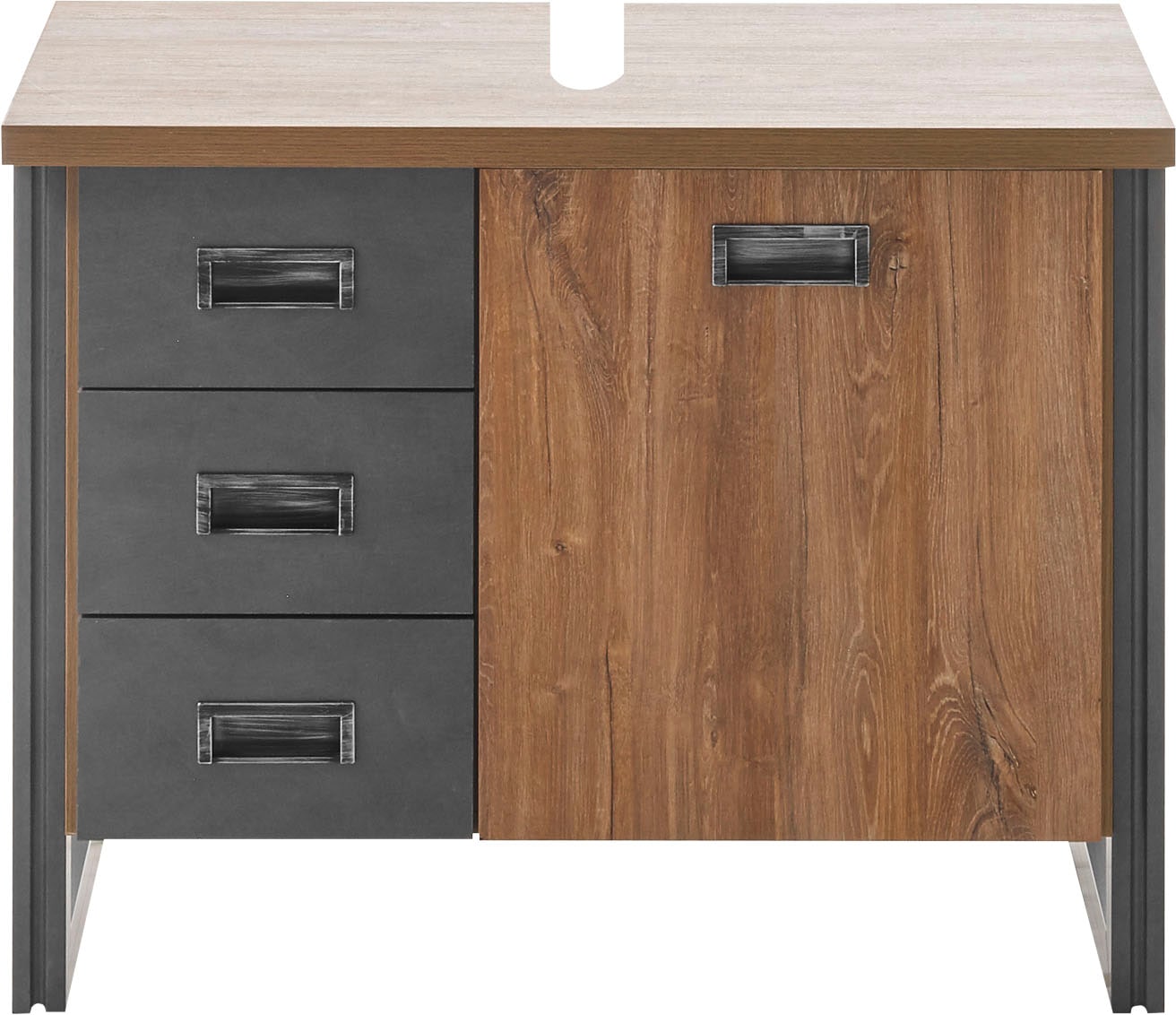 Home affaire Badmöbel-Set »Detroit, Bad im Industrialdesign, inkl. LED, 2-teiliges Badezimmer«, (2 St.), Waschbeckenunterschrank und Spiegel, holzfarben, mit Stauraum