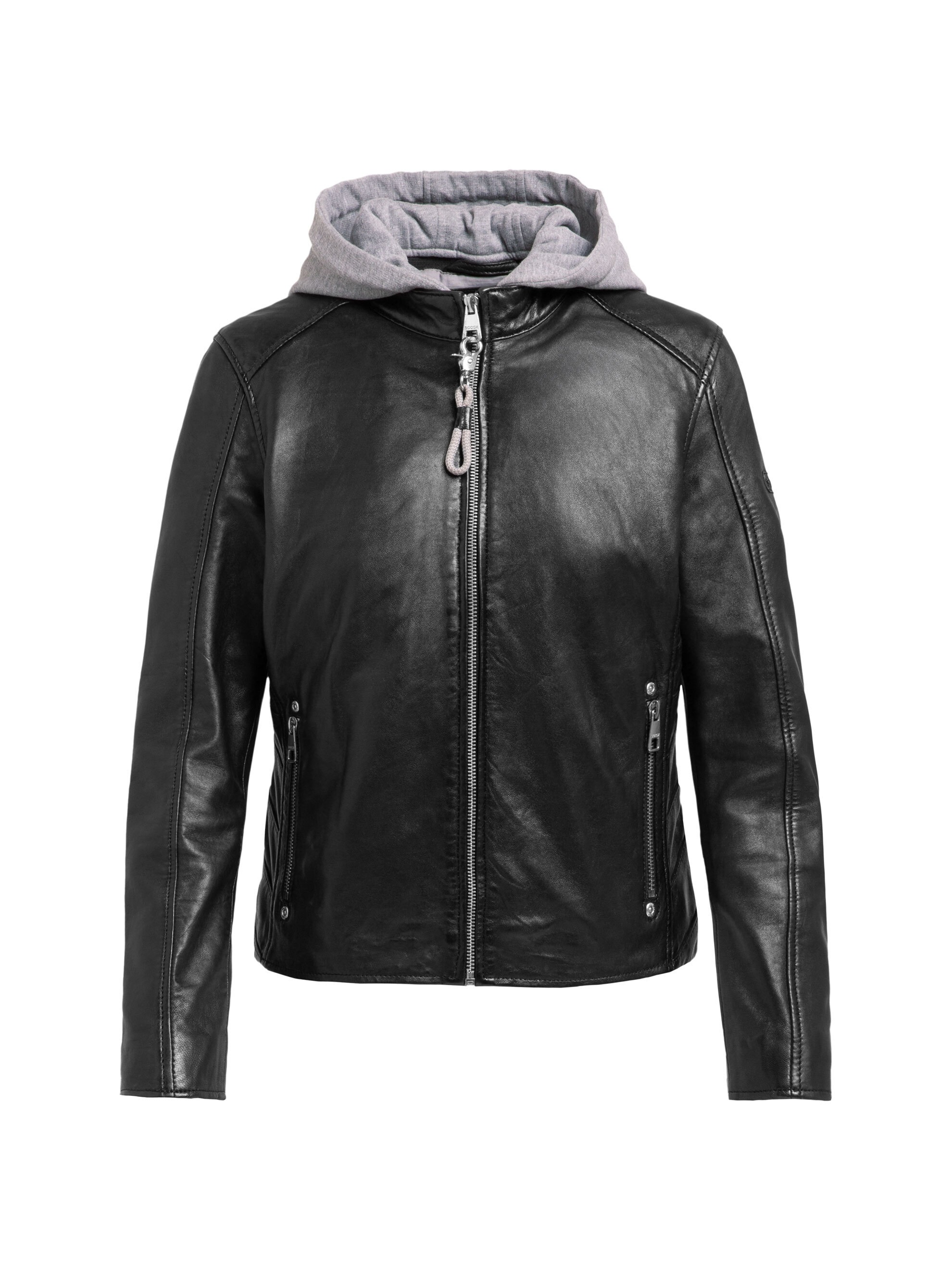 SOCCX Lederjacke mit Kapuze mit Reißverschluss an den Einschubtaschen