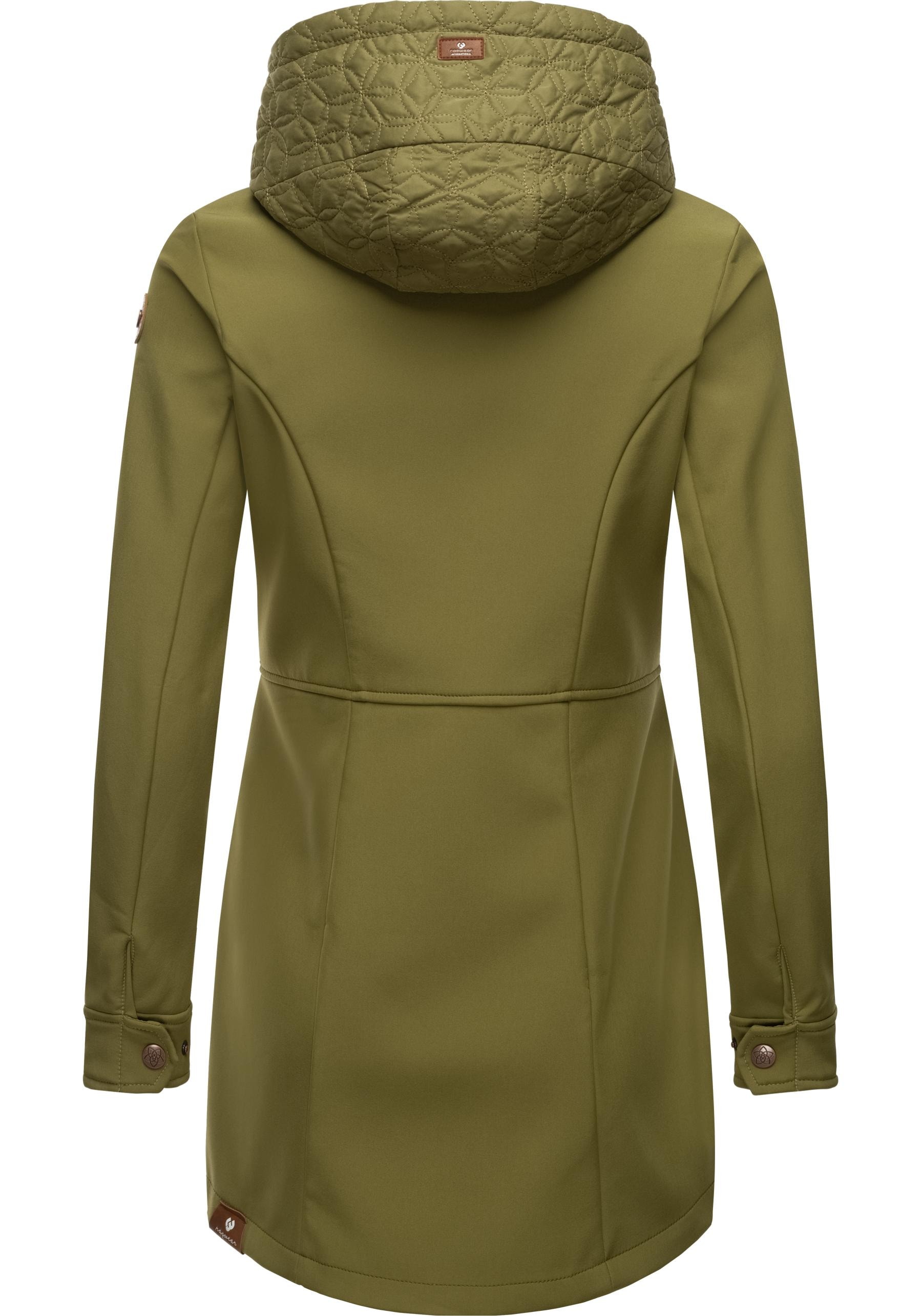 mit bestellen online Softshellmantel sportliche, Ragwear BAUR gefütterte | Kapuze »Ybela«, Outdoorjacke