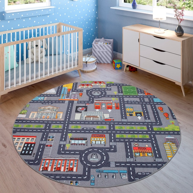 Paco Home Kinderteppich »Bino 575«, rund, Kurzflor, Straßen-Spiel-Teppich,  Kinderzimmer auf Rechnung | BAUR