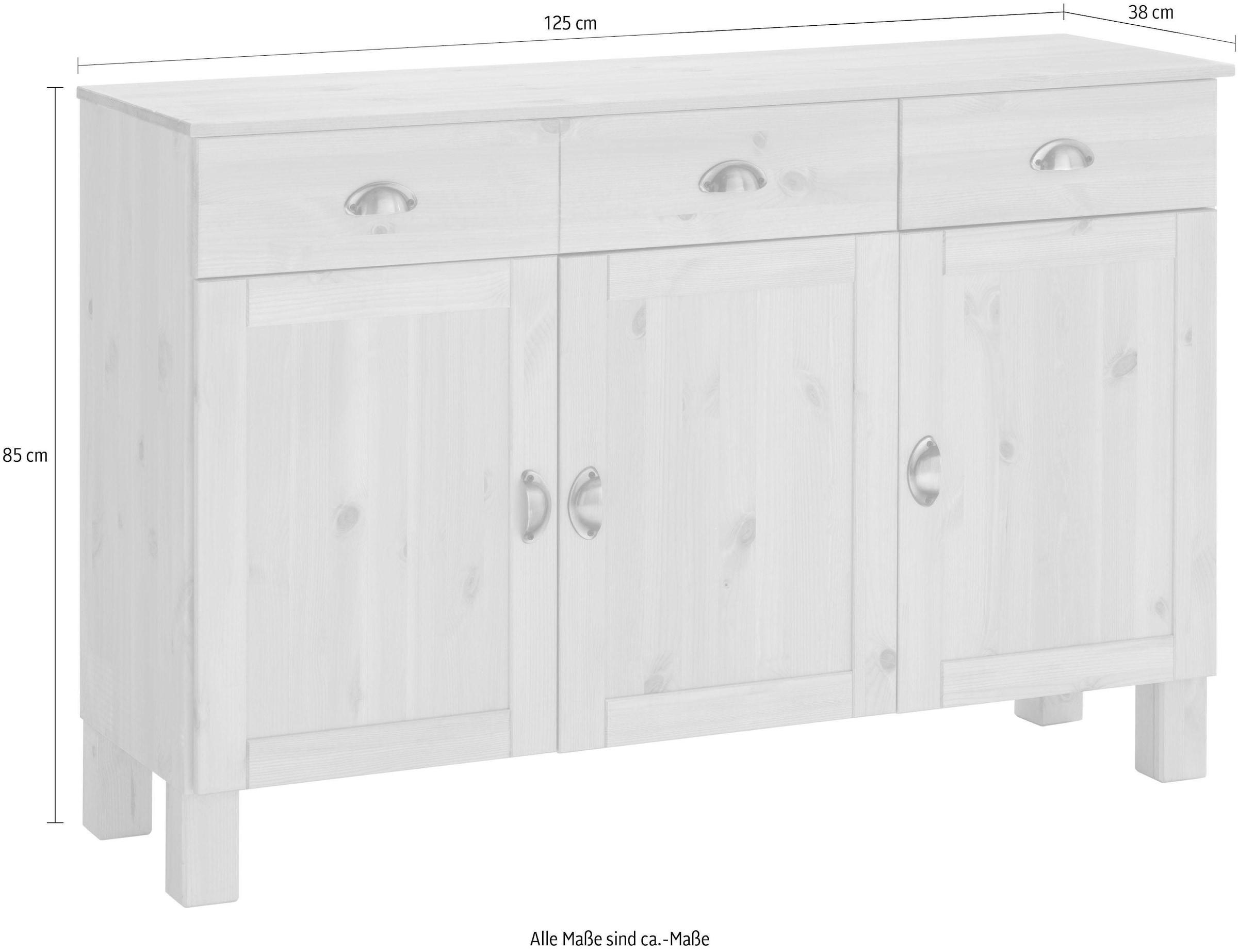 Home affaire Unterschrank »Oslo«, 125 cm breit, 38 cm tief, als Sideboard, 3 Türen, 2 Schubladen