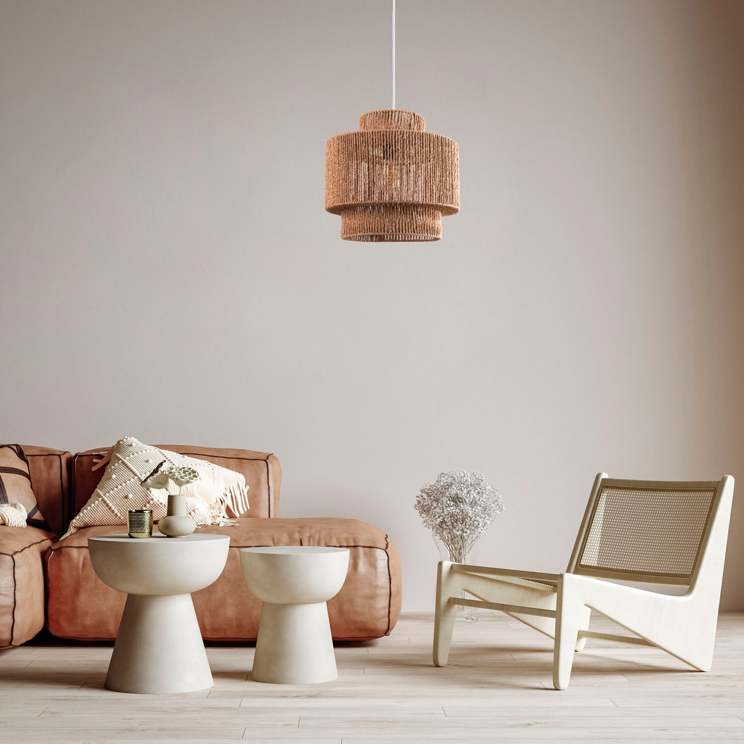 Pendelleuchte Wohnzimmer Papier Rattan Optik Lampenschirm Home Boho Lupita«, »Hugo BAUR | Paco Esszimmer