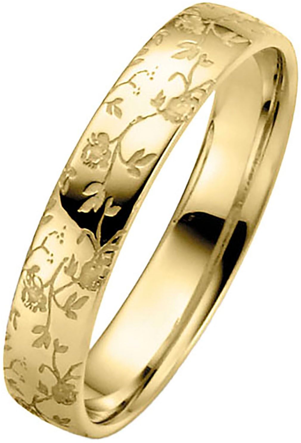 Firetti Trauring »Schmuck Geschenk Gold 375 Hochzeit Ehering LIEBE Zweig Blätter Blumen«, Made in Germany - wahlweise mit oder ohne Brillant