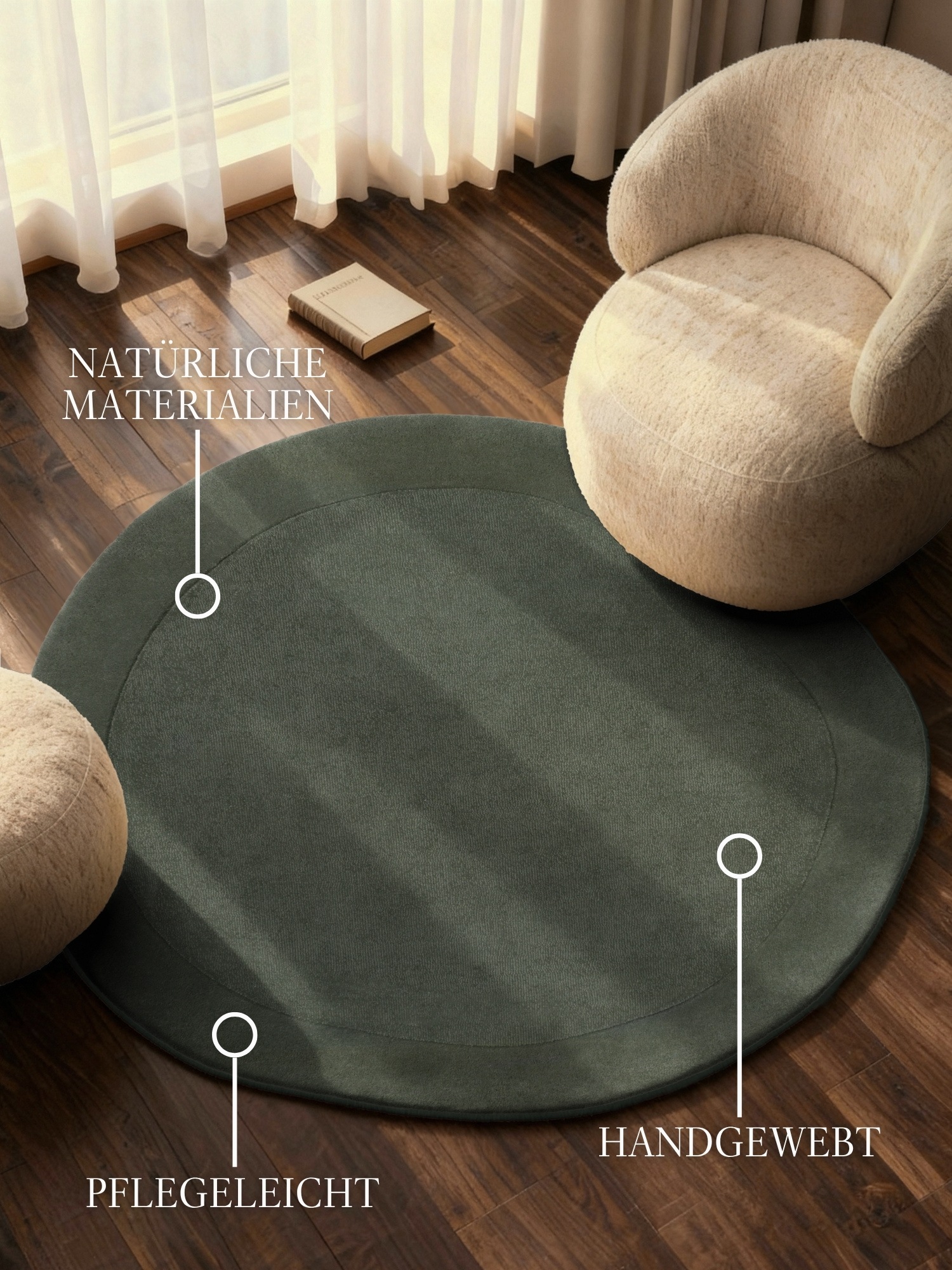 THE RUGS Villeroy & Boch 1812 Wool Rug & Runner Round Wool Rug in Green | Size: 160cm diameter