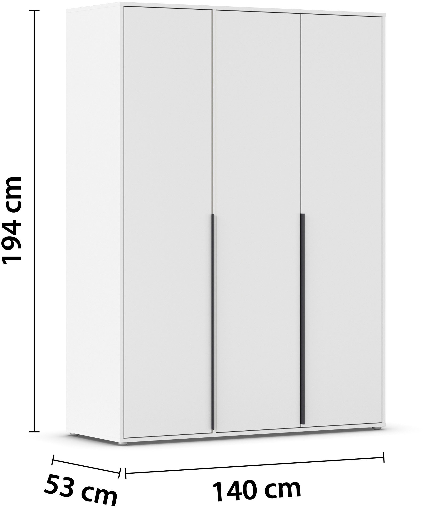 rauch Drehtürenschrank »Kleiderschrank Schrank Garderobe Wäscheschrank NAGATA viel Stauraum«, (in 3 verschiedenen Ausstattungen BASIC/CLASSIC/PREMIUM), mit modernen Stangengriffen in Graumetallic TOPSELLER MADE IN GERMANY