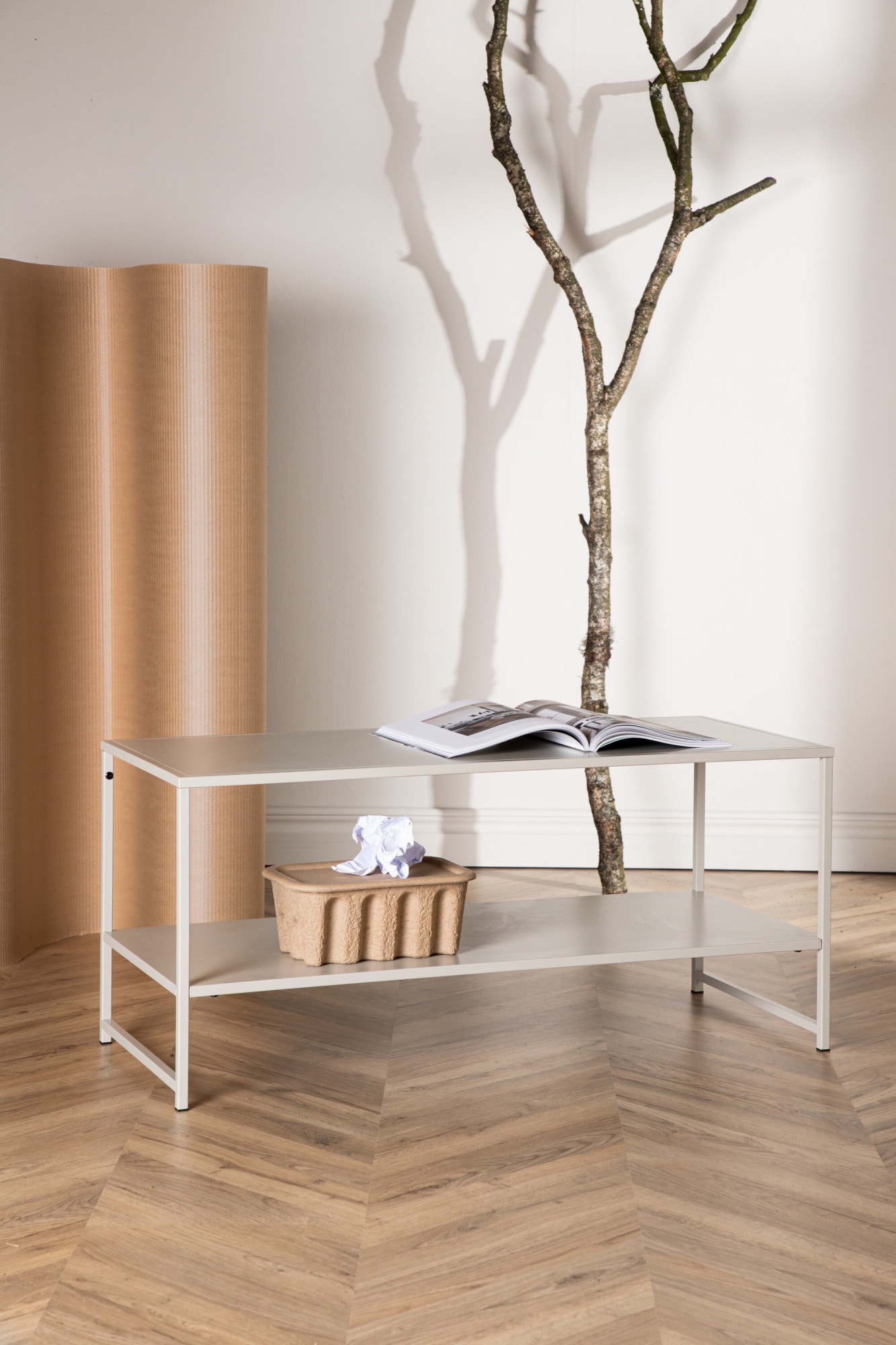 Venture Home Couchtisch »Staal, Beistelltisch mit Regalboden in Beige, 102 × 43 cm« Ablagetisch, Stahl pulverbeschichtet, mit Regal, schlank, modern