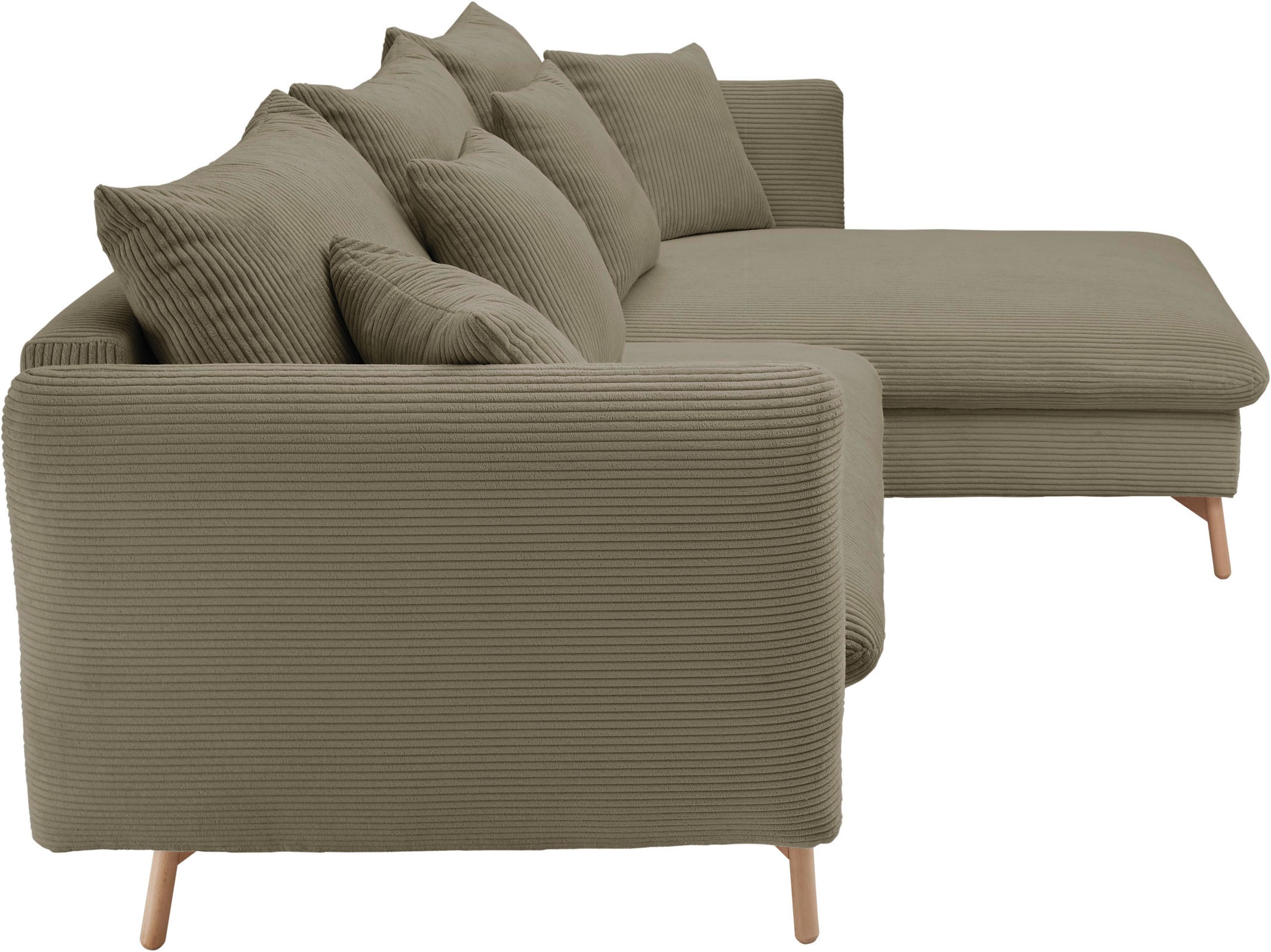 andas Ecksofa »MERLE, 258 cm, L-Form, traumhafter Cord,«, mit Bettfunktion und Bettkasten, Liegefläche 224 x 139