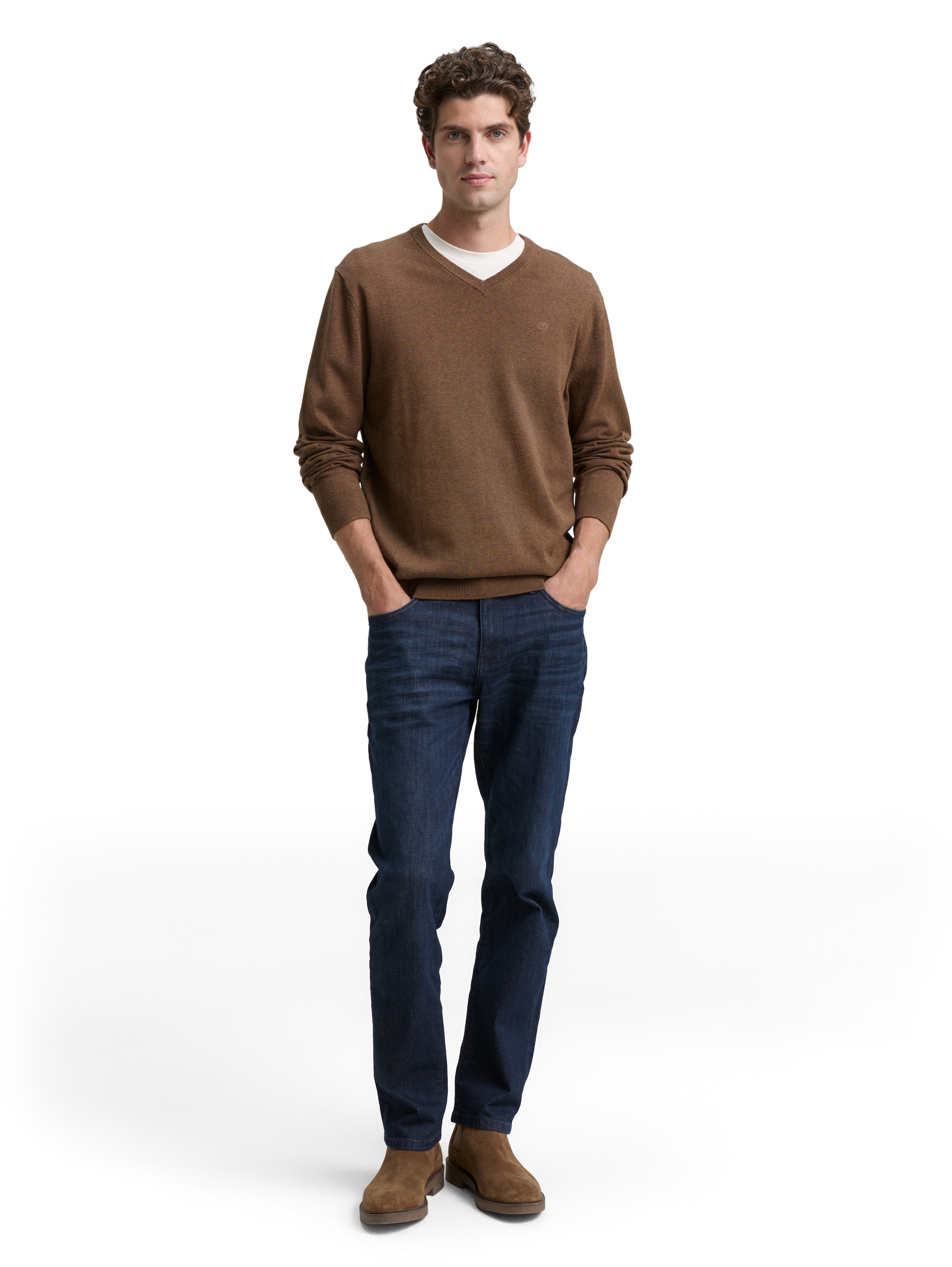 TOM TAILOR V-Ausschnitt-Pullover, mit kleiner Logo-Stickerei
