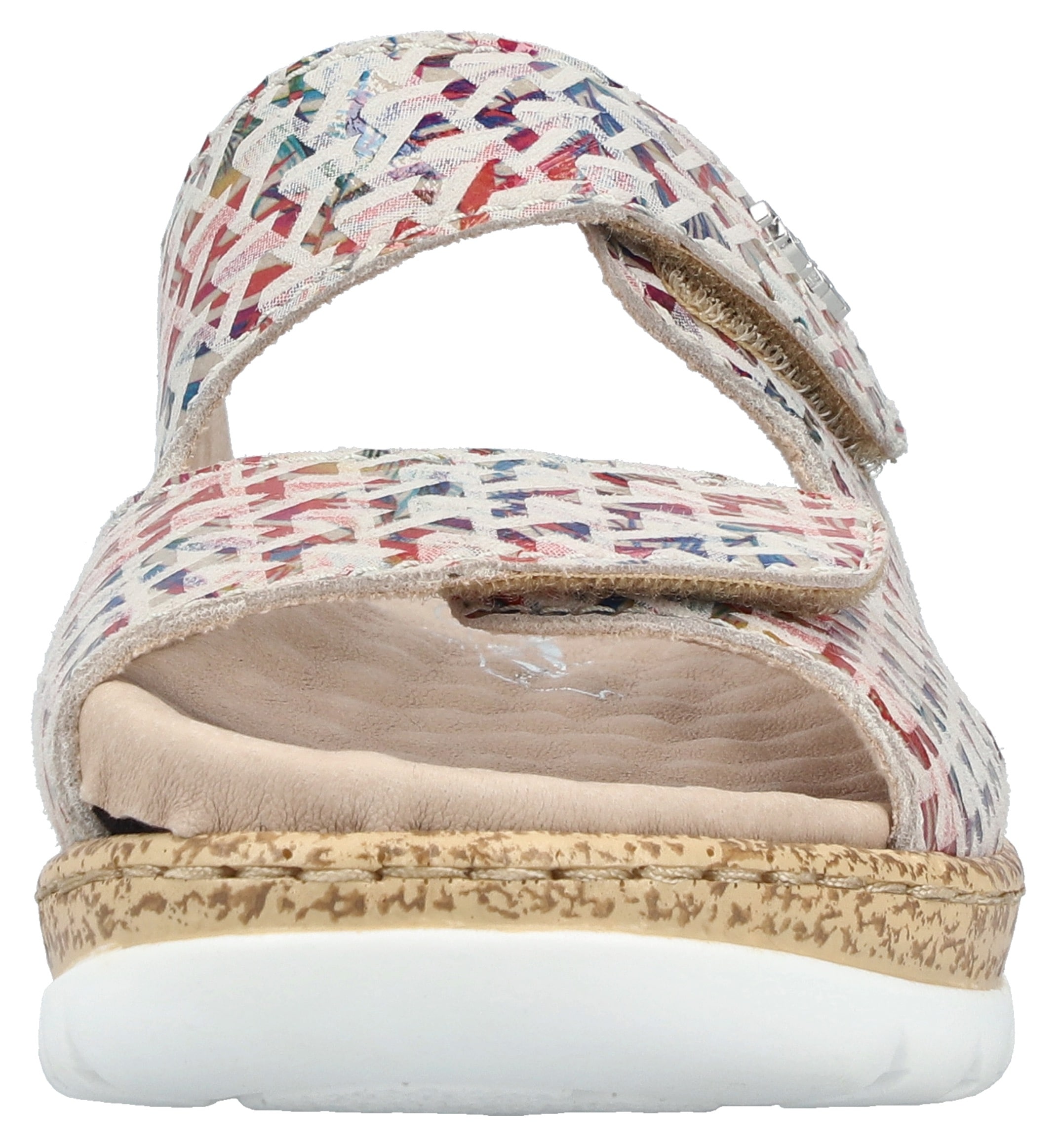 Rieker Pantolette, Sommerschuh, Klettschuh, Hausschuh, Schlappen mit genopptem Fußbett