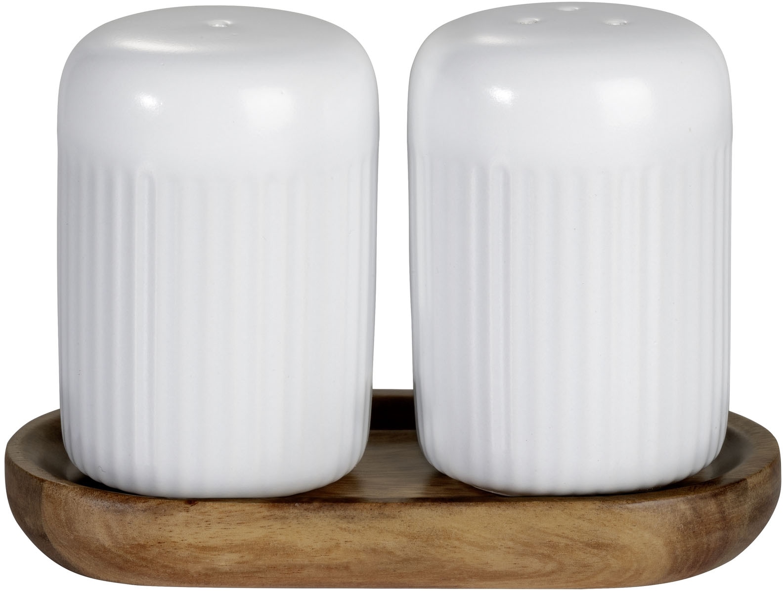 SCHÖNER WOHNEN-Kollektion Salz- / Pfefferstreuer »REFIA« Gewürzstreuer aus Keramik, Tablett aus Akazienholz