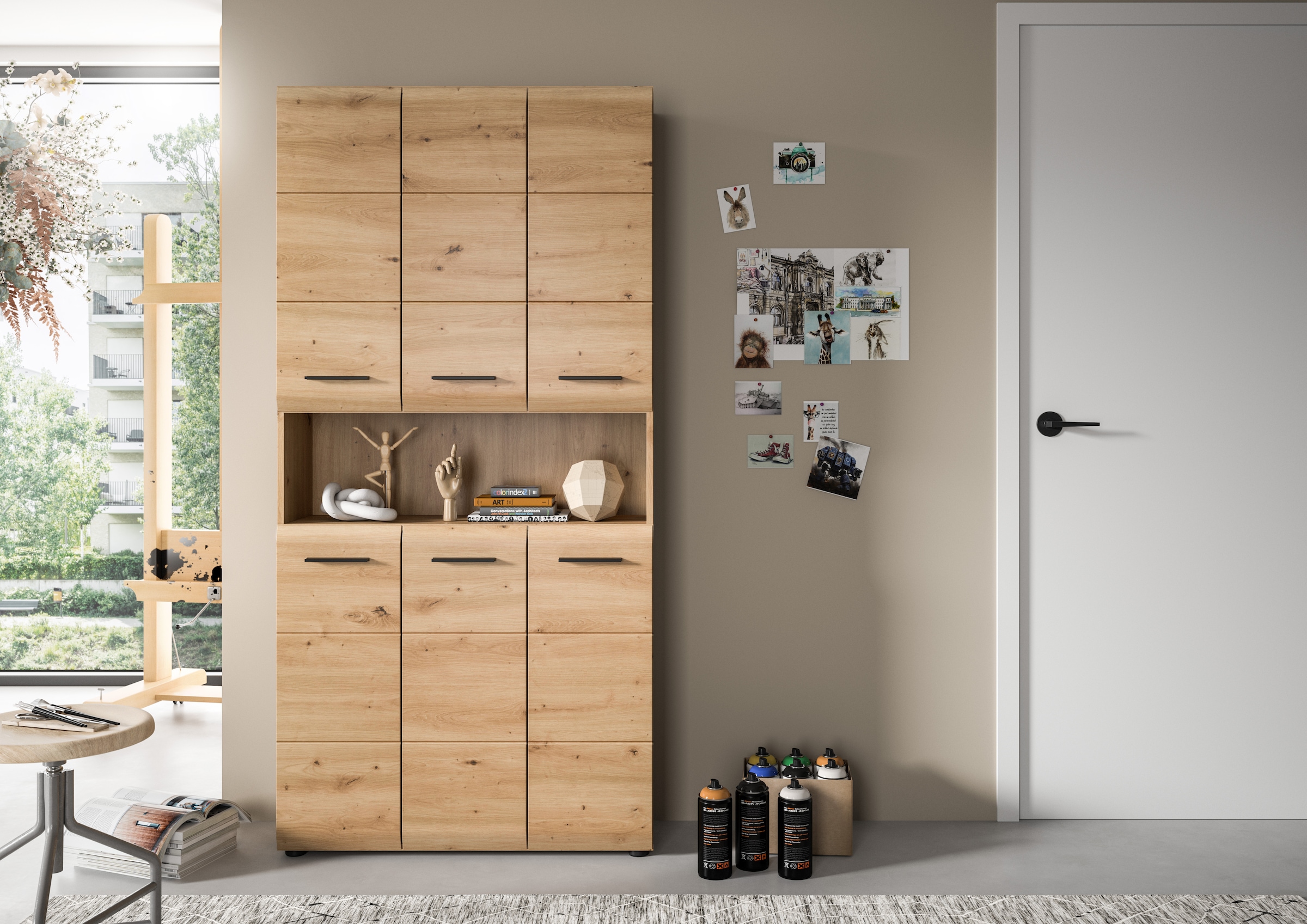 INOSIGN Stauraumschrank, (1 St.), Florenz, Mehrzweckschrank Artisan Oak NB, 185 cm Höhe, Bad