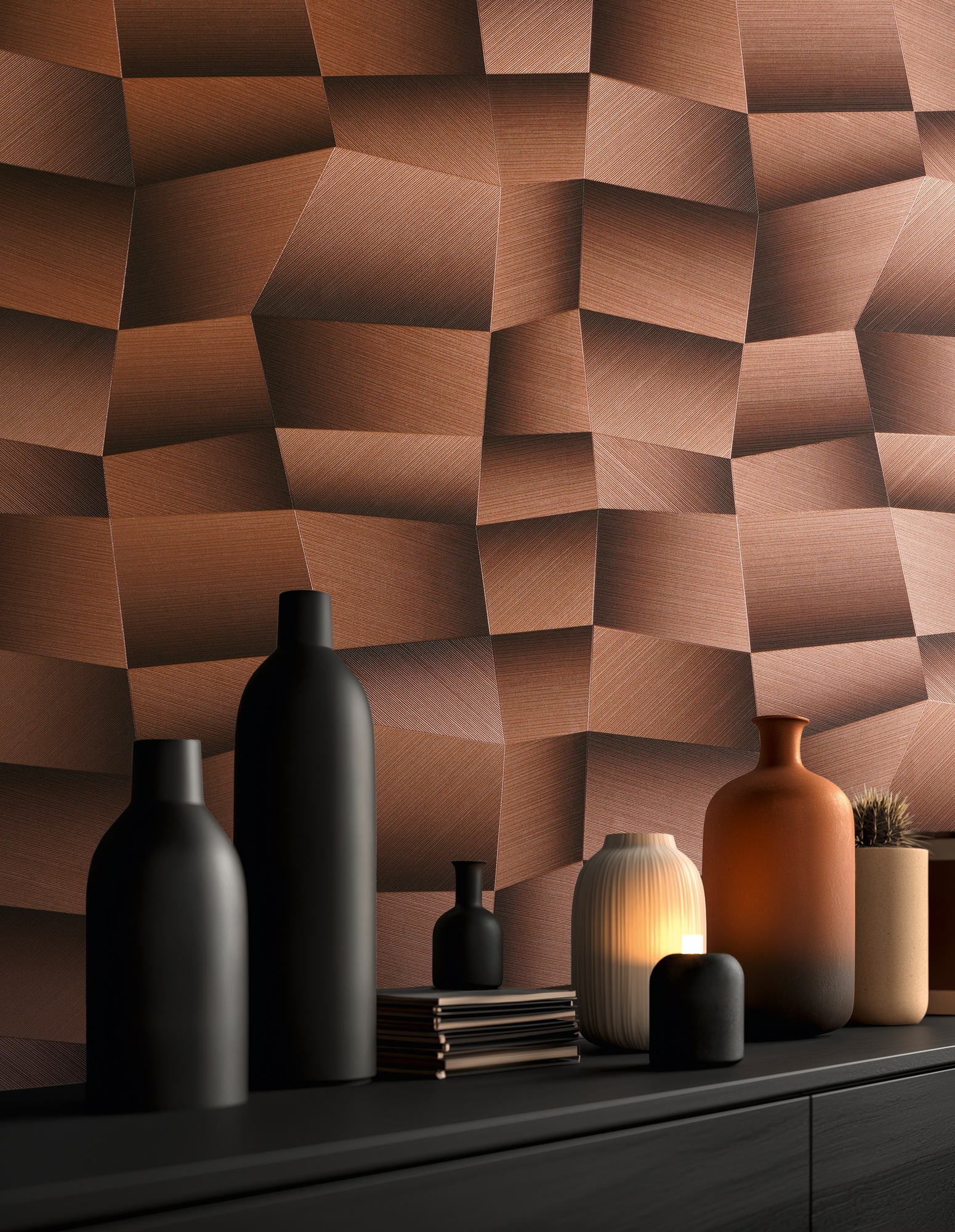 living walls Vliestapete "Vibes & Styles Damian – Refined Dimensions Vliestapete" 3D-Optik leicht strukturiert Geometrisches 3D-Design mit markanter Struktur und edlem Glanzeffekt