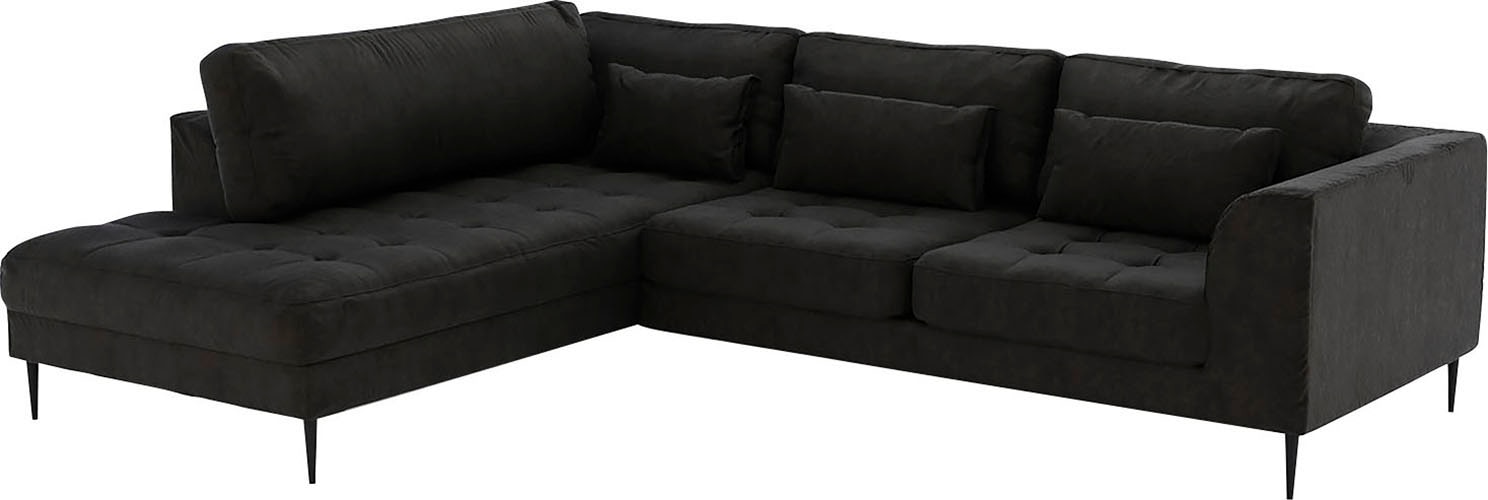 TRENDMANUFAKTUR Ecksofa »Luzi, wahlweise mit Schlaffunktion und Bettkasten, gemütlich, L-Form«, Designsofa mit Ottomane, Metallfüße schwarz, Breite 264 cm