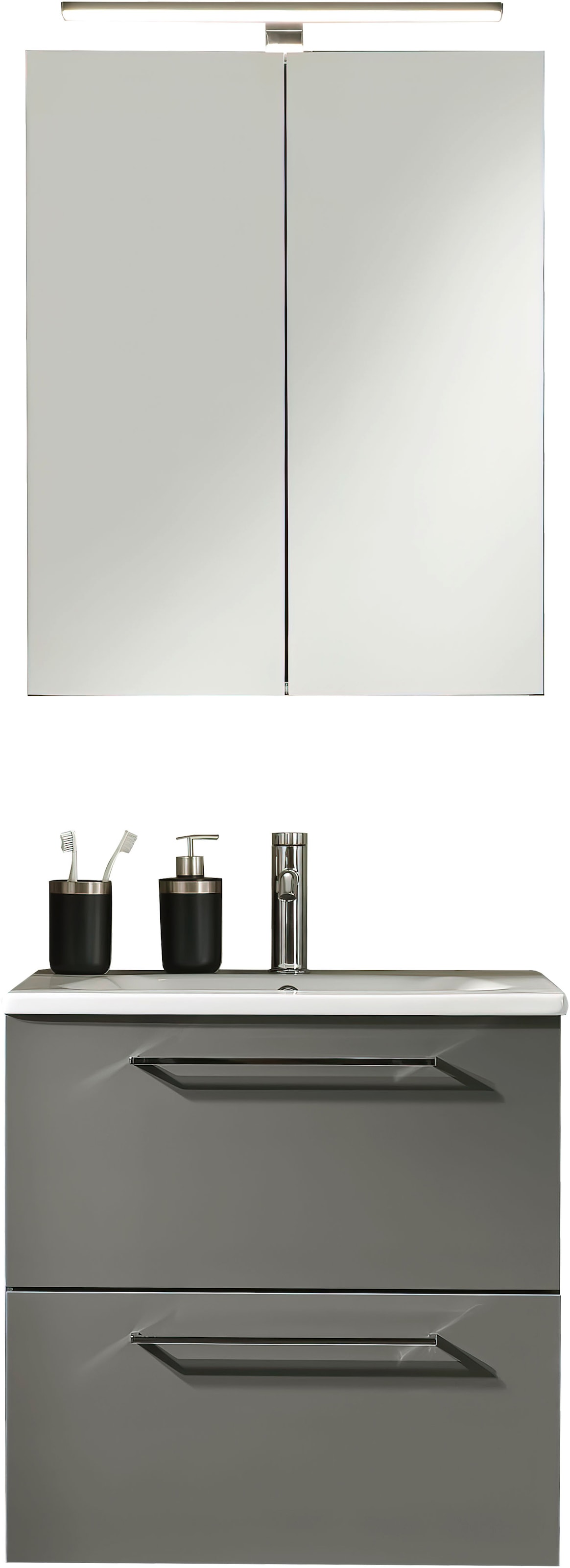 Nolte SPA Badmöbel-Set »Lux - Badmöbel-Set« Komplett-Set, Spiegelschrank, Keramikbecken, Waschtisch 2 Auszüge, LED, erw., li/re, 3 Stk. tlg.