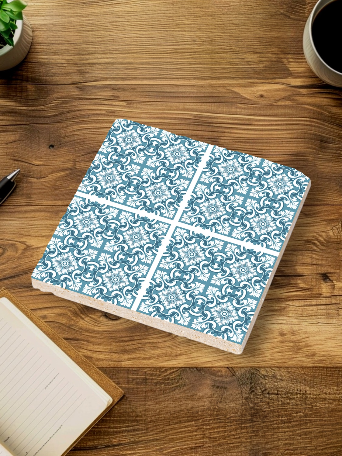 queence Getränkeuntersetzer »Blau Weiß Mosaik Fliesen Steine«, (Set, 4 tlg.), Mosaik Set Topfuntersetzer Naturstein Untersetzer 10x10x1cm