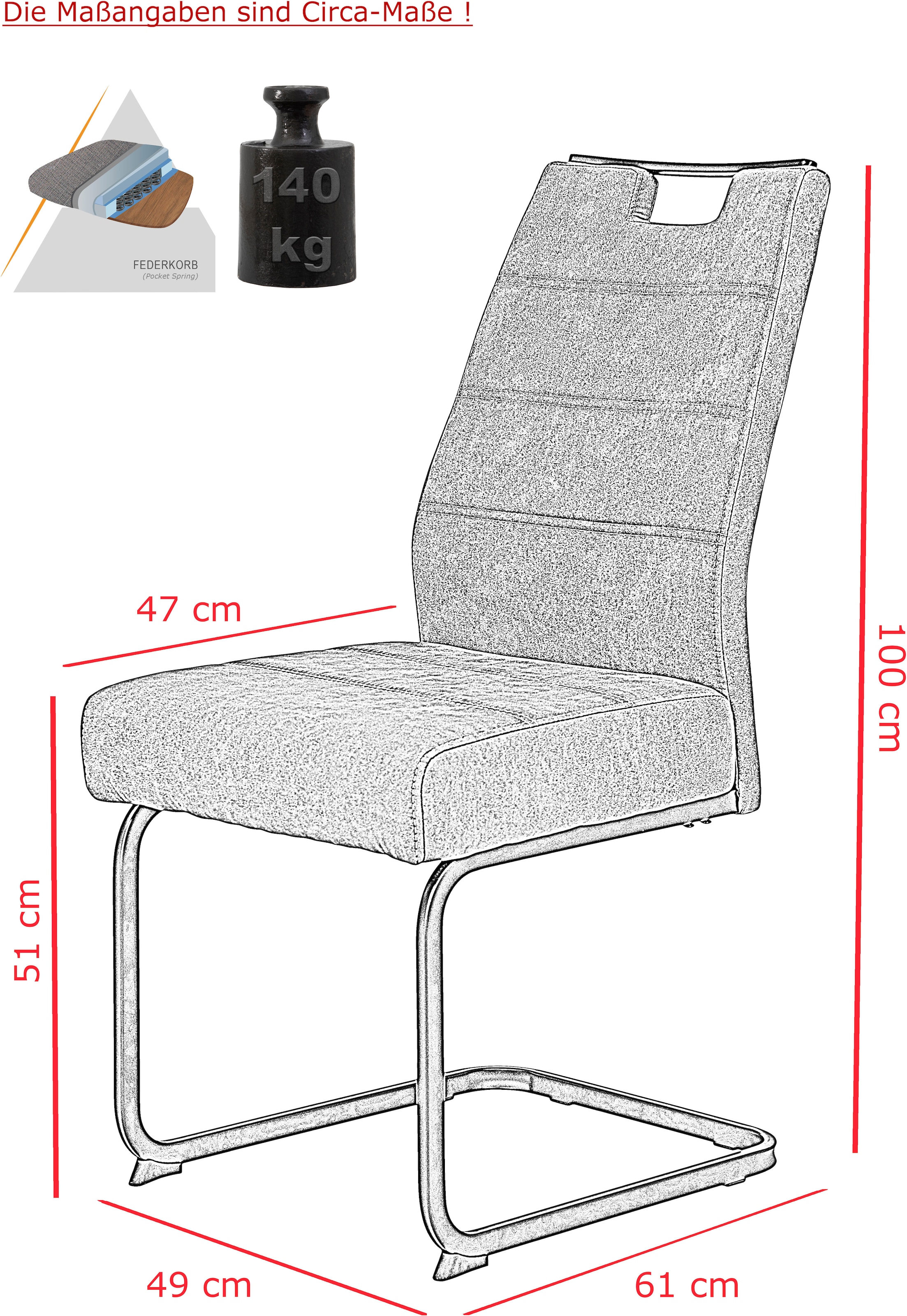 HELA Freischwinger »KERSTIN«, (Set), 4 St., Microfaser VINTAGE-Polyester, Freischwinger, XL Sitzbreite, Griff, Vintage Optik, 140kg belastbar