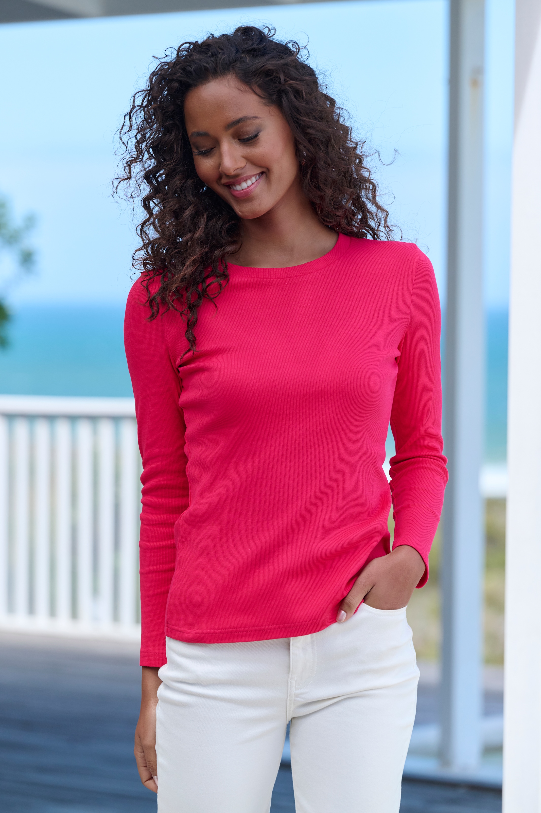 Vivance Langarmshirt »aus modischer Rippware«, (2er-Pack), aus weichem Baumwoll-Stretch
