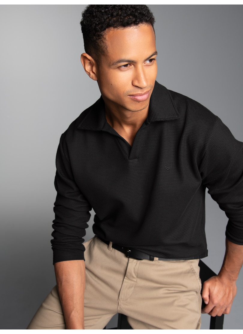 Trigema Poloshirt "TRIGEMA Langarm Poloshirt ohne Knopfleiste in Waffelopti günstig online kaufen