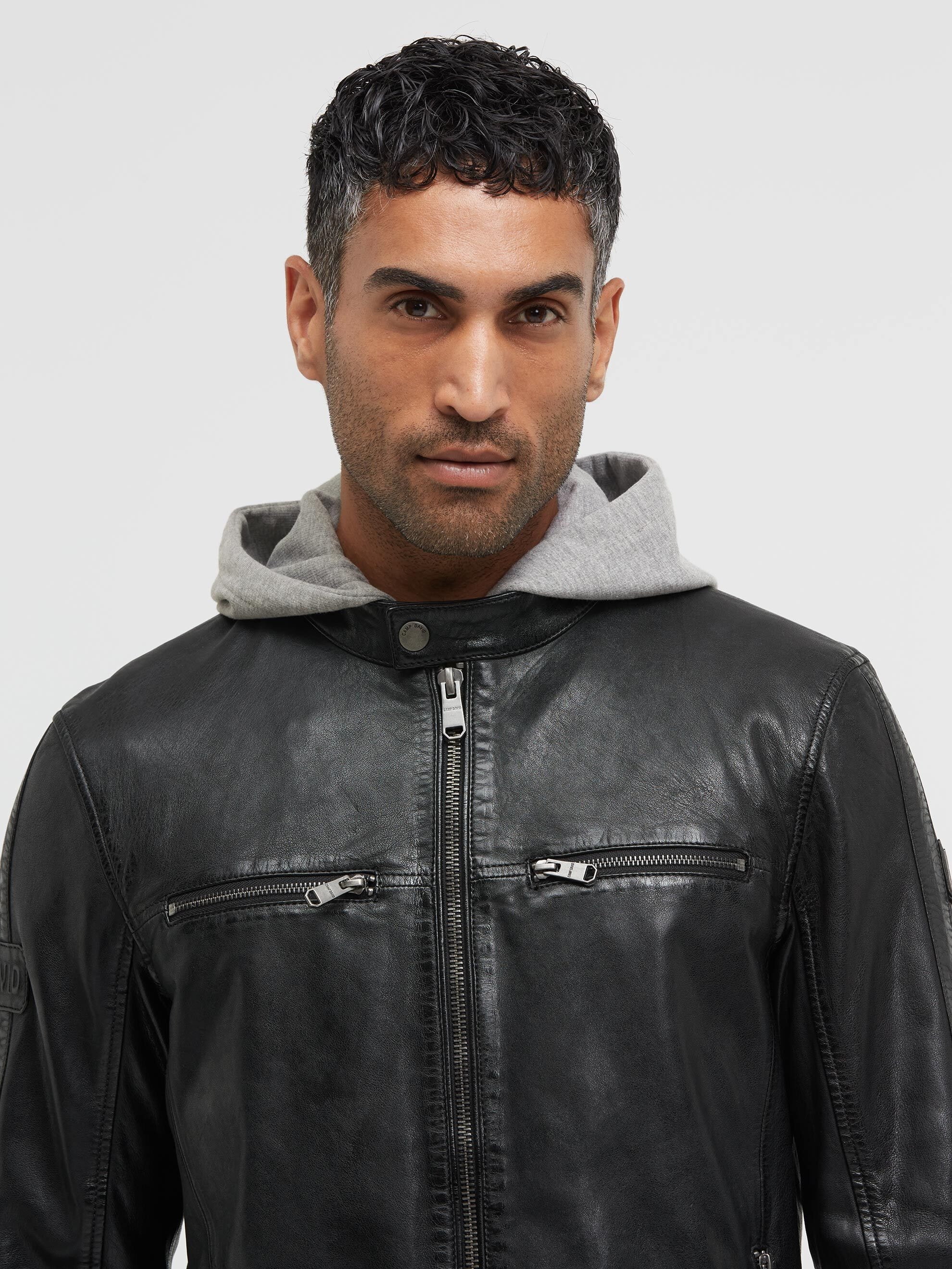 CAMP DAVID Lederjacke mit Kapuze mit weichem Lammleder