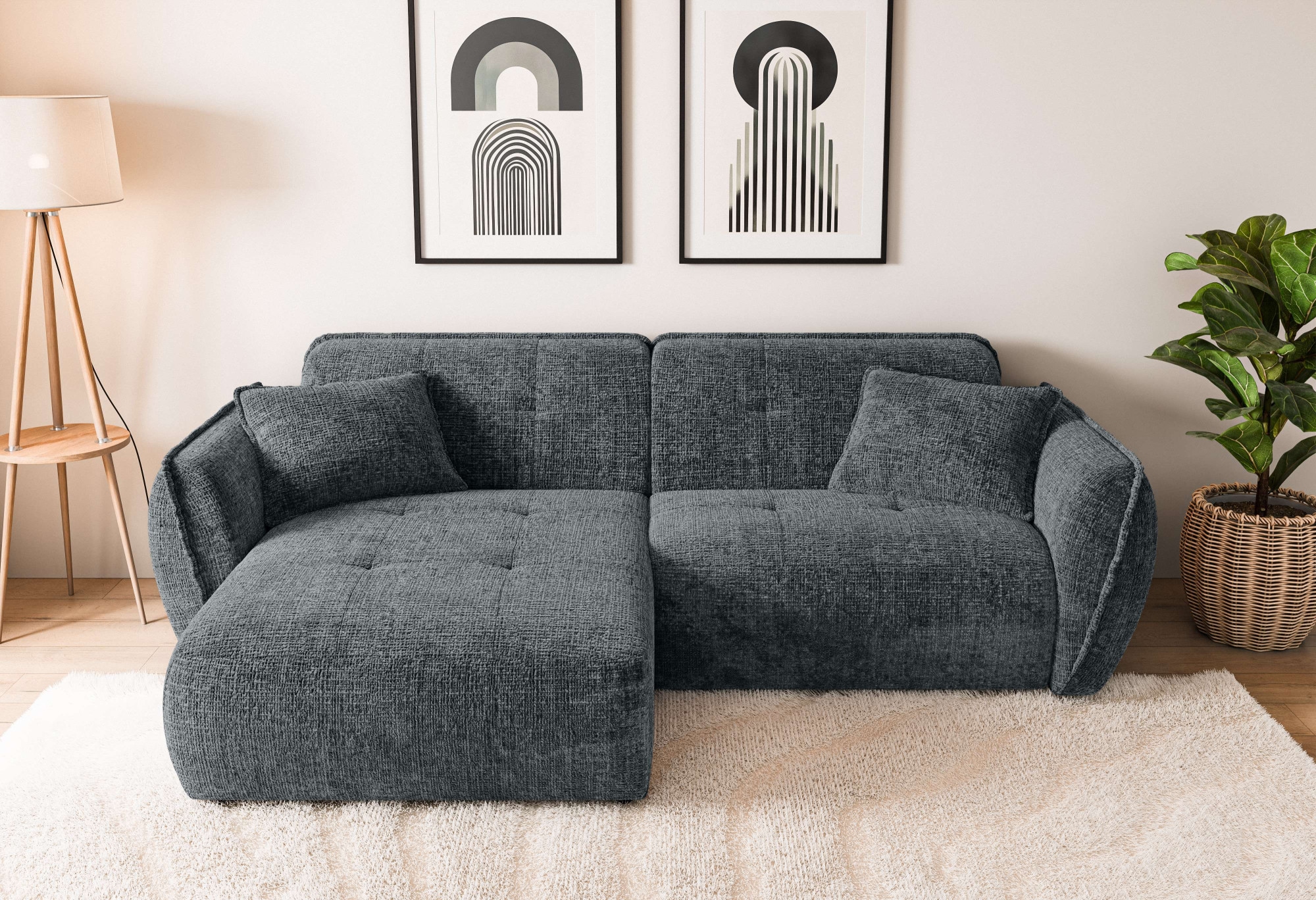 Home affaire Ecksofa "MIRELDA L-Form mit Steppungen, Recamiere rechts/links, Breite 253 cm" Sitztiefe 62 cm, elegant und bequem, 2 Zierkissen, belastbar bis 480kg