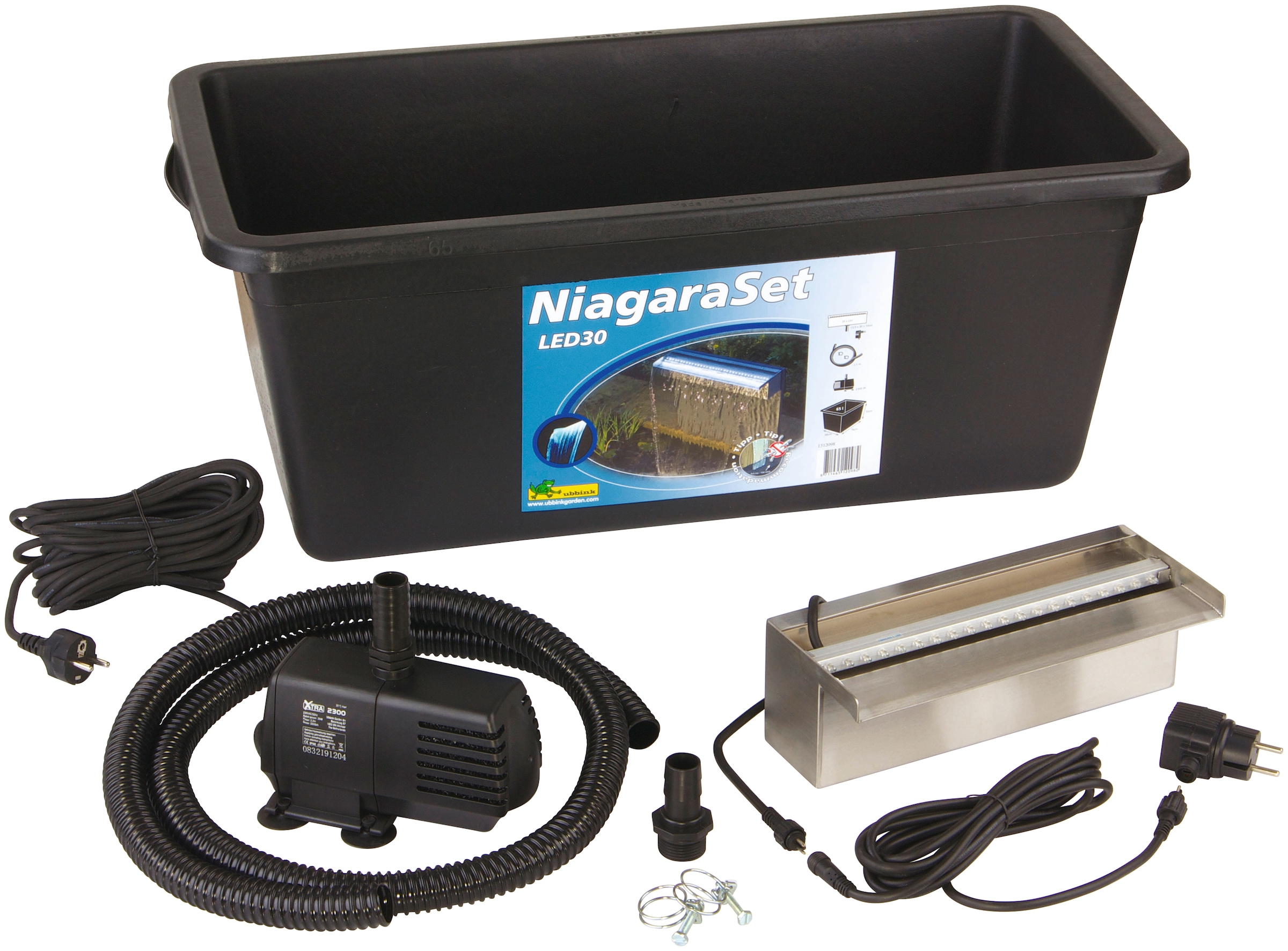 Wasserfall »Niagara 30 LED«, (Set, mit 20 LEDs; Pumpe 2300 l/h, Schlauch; Becken 65 l)