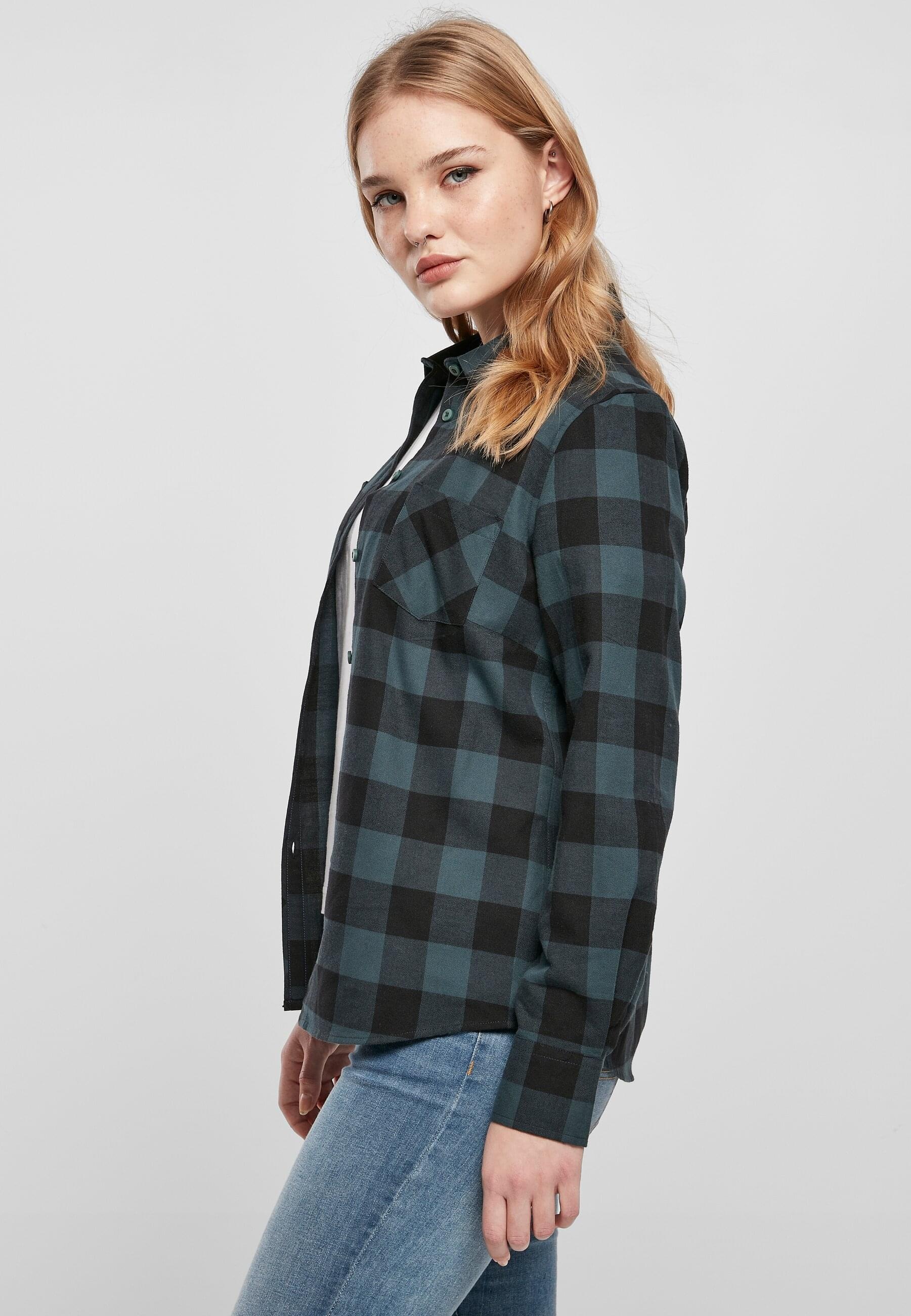 URBAN CLASSICS Langarmhemd »Urban Classics Damen Ladies Turnup Checked Flanell Shirt«, (1 tlg.)