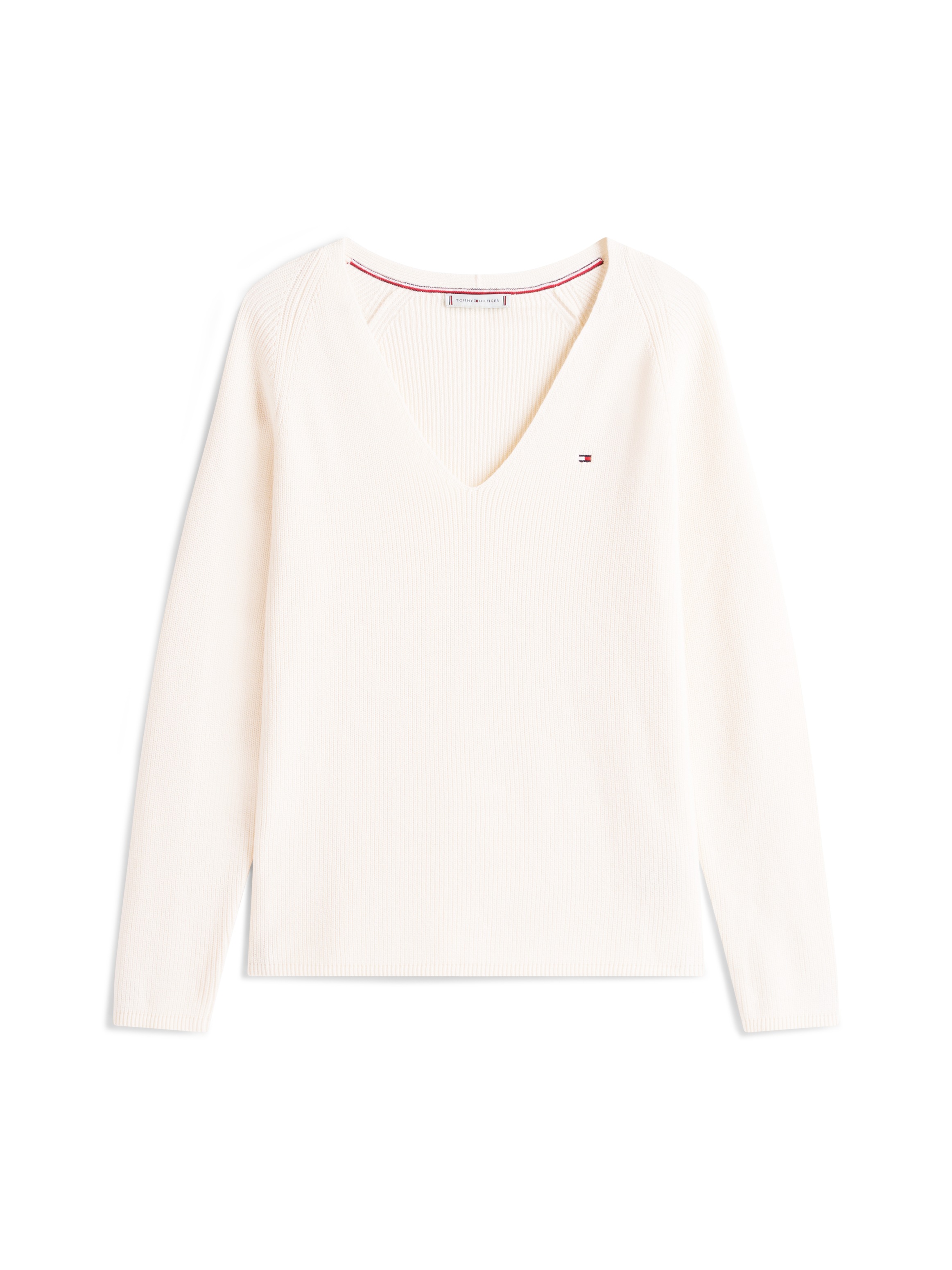 Tommy Hilfiger Strickpullover »CO CARDI STITCH V-NK LS« mit Logostickerei