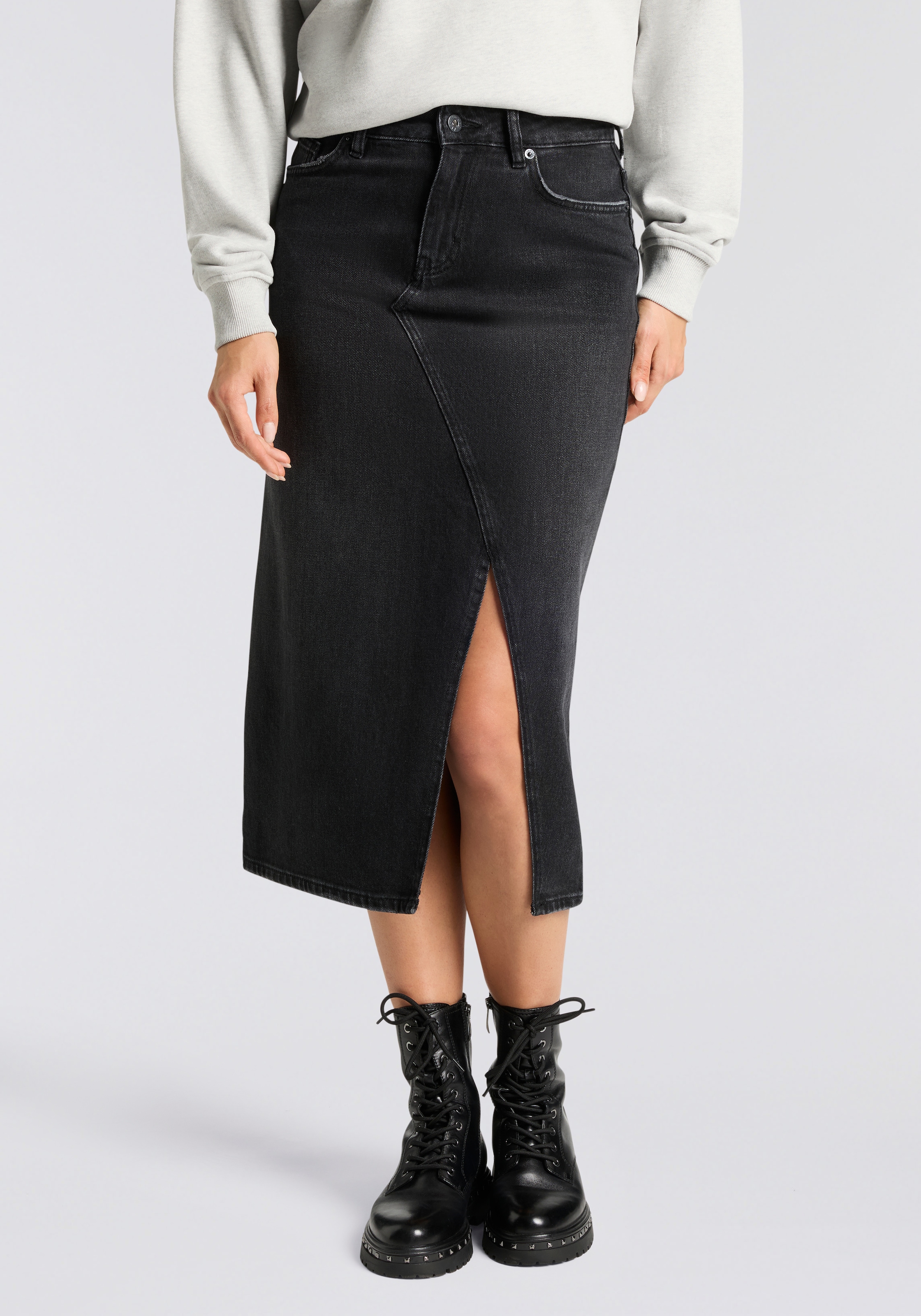 HUGO Blue Jeansrock "Goja", in Midi-Länge, mit asymmetrischem Schlitz günstig online kaufen