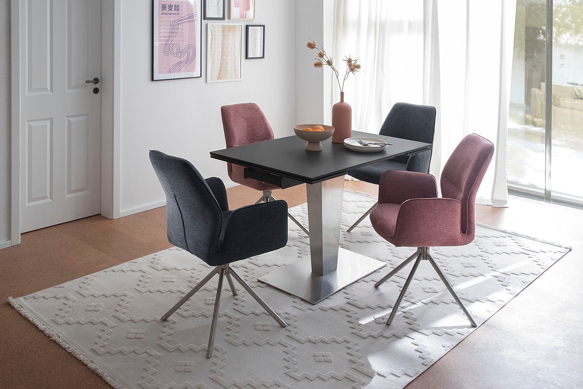 MCA furniture Esstisch »PESARO Auszugstisch mit Säule 120-180 cm«, (Einzelstück), Keramik,Edelstahl,Stirnauszug,ausziehbar,Tischplatte 14 mm