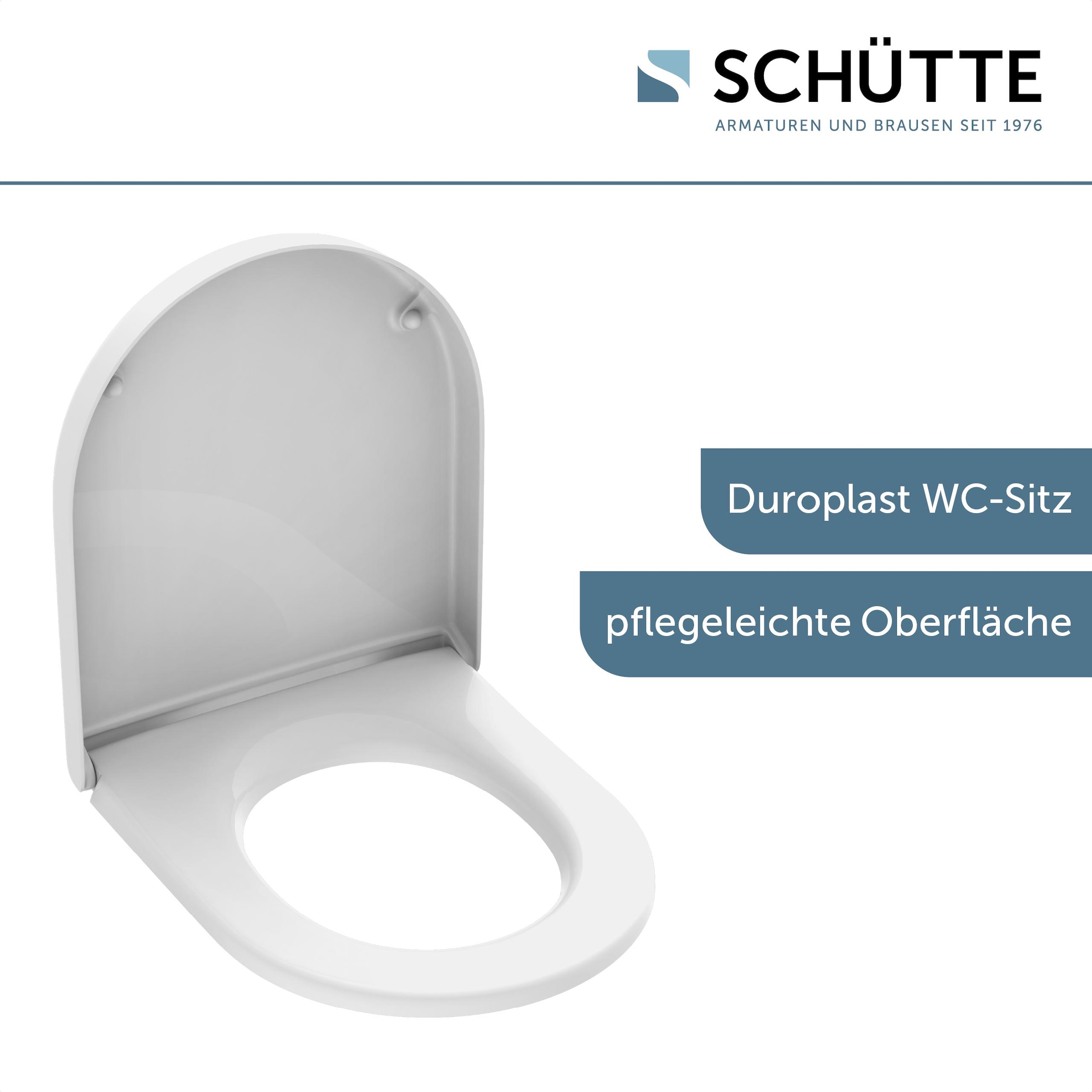 Schütte WC-Sitz »Duroplast, WHITE D-Form PRO 8«, (WC-Sitz, Befestigungsmaterial, Montageanleitung), mit Absenkautomatik und Schnellverschluss