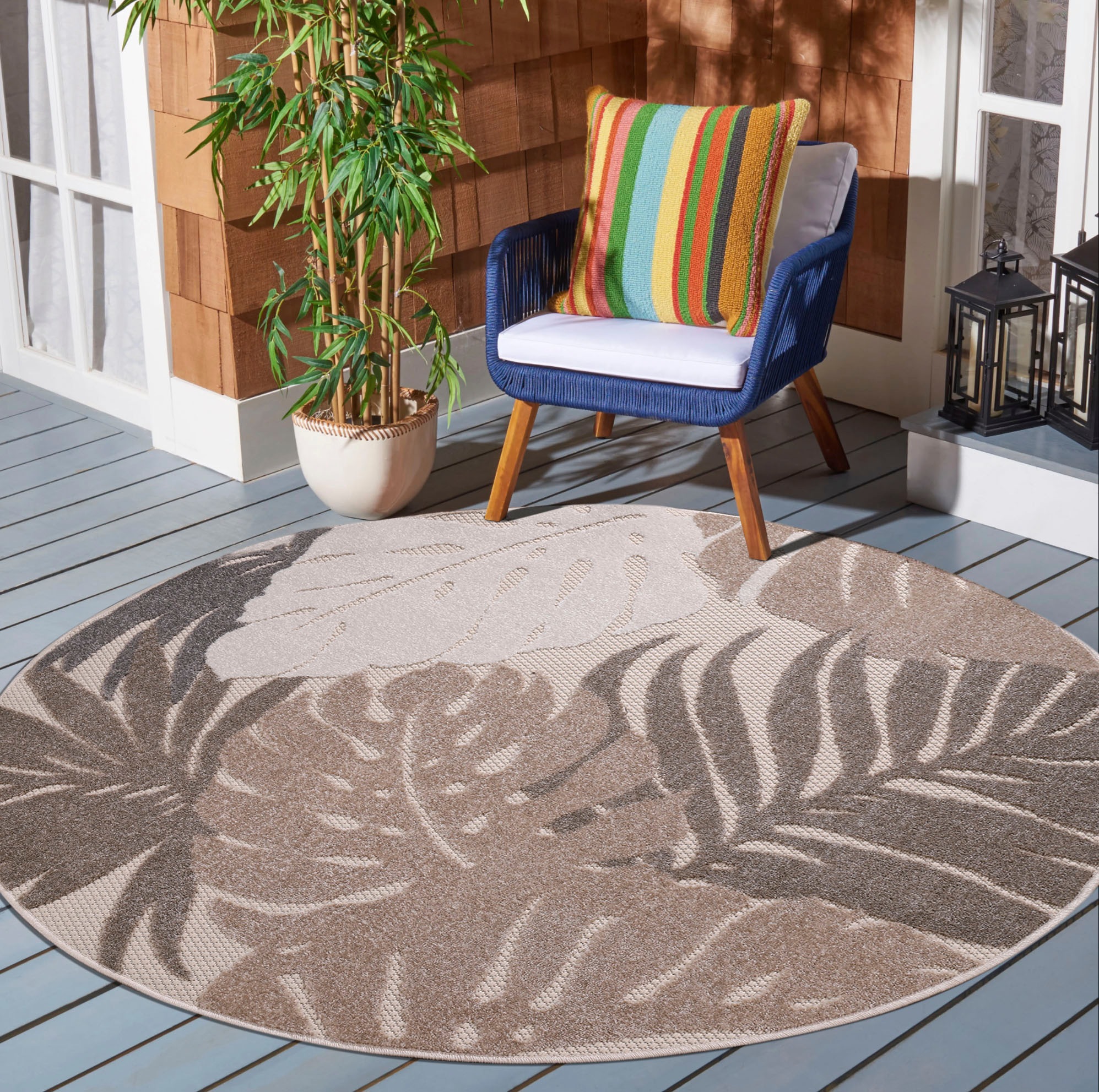 Sanat Teppich "Floral Outdoor, auch als Läufer und Rund" rund 6 mm Höhe In- und Outdoor geeignet, florales Design, Balkon, Terasse