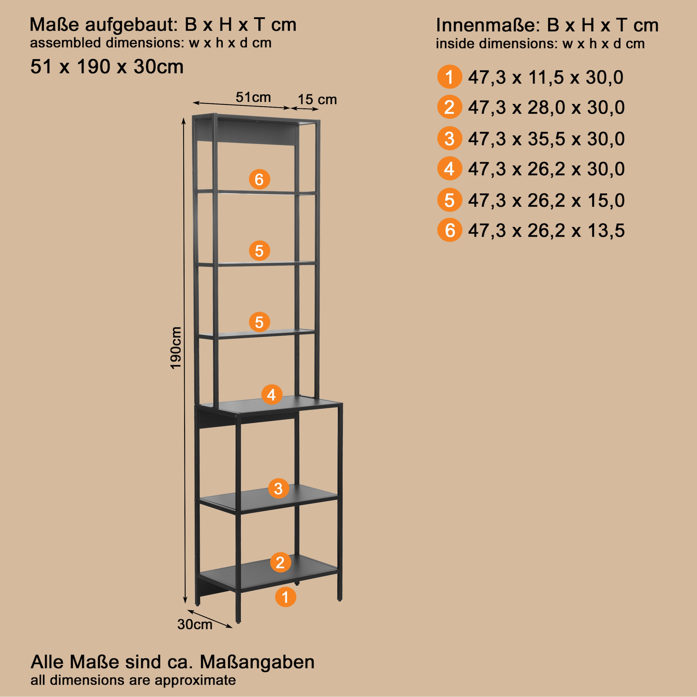 welltime Badregal »Lodi«, (1 St.), Hochregal mit Metallrahmen, 6 Böden - (B/T/H) 51/30/190 cm