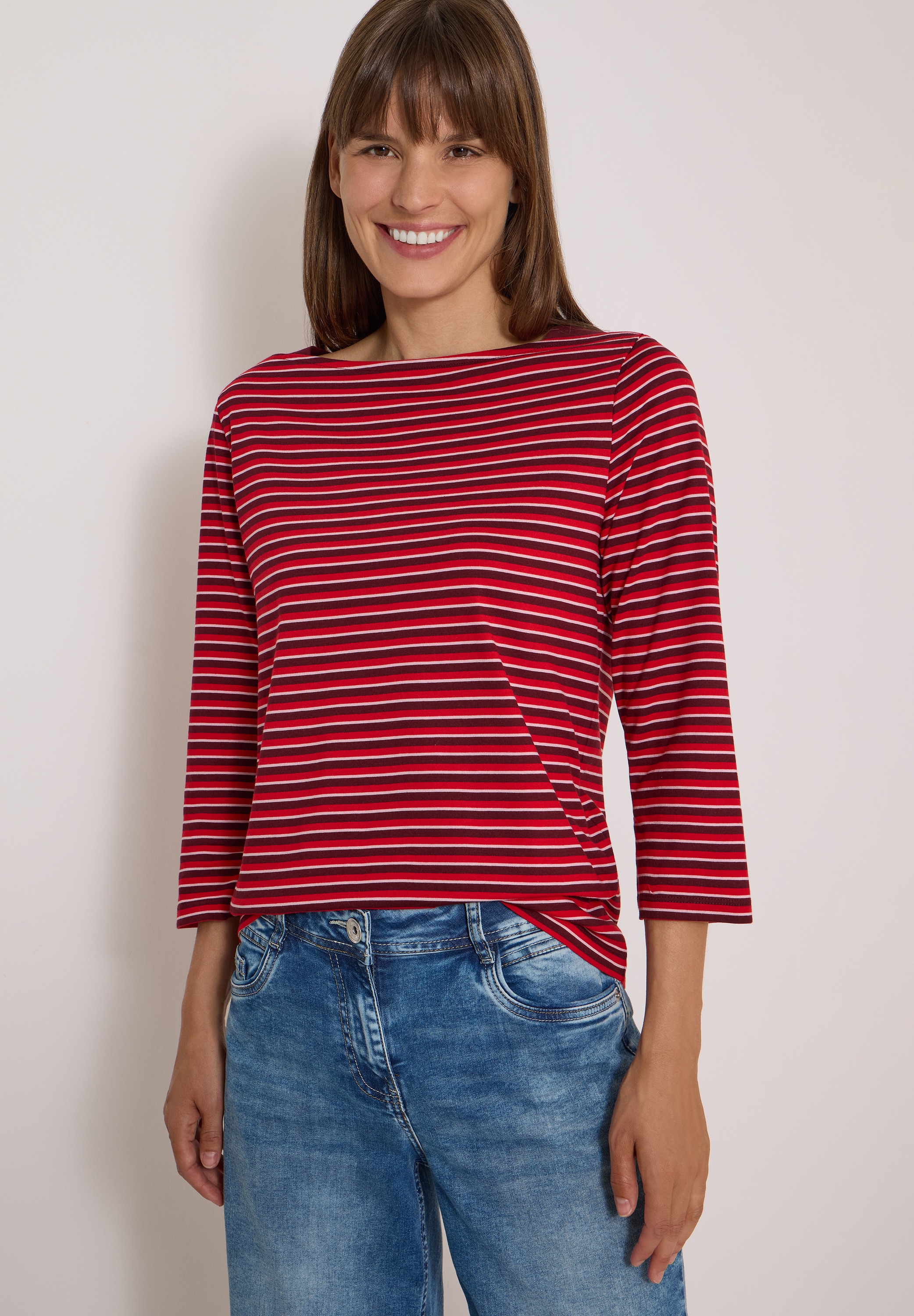 Cecil 3/4-Arm-Shirt mit Boat Neck und Streifen