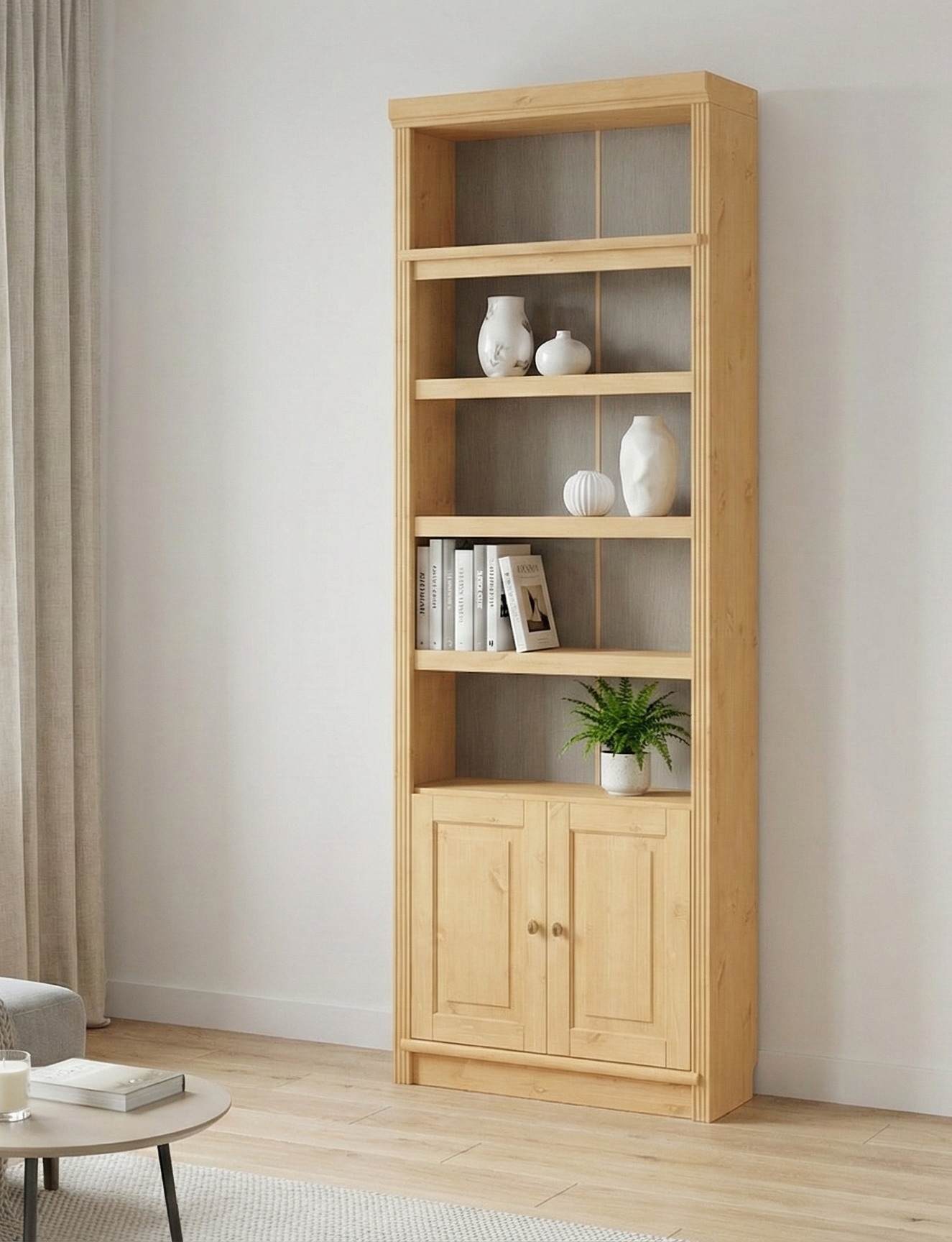 OTTO home Bücherregal »Soeren« aus massiver Kiefer, Höhe 220 cm, mit 2 Holztüren, viel Stauraum