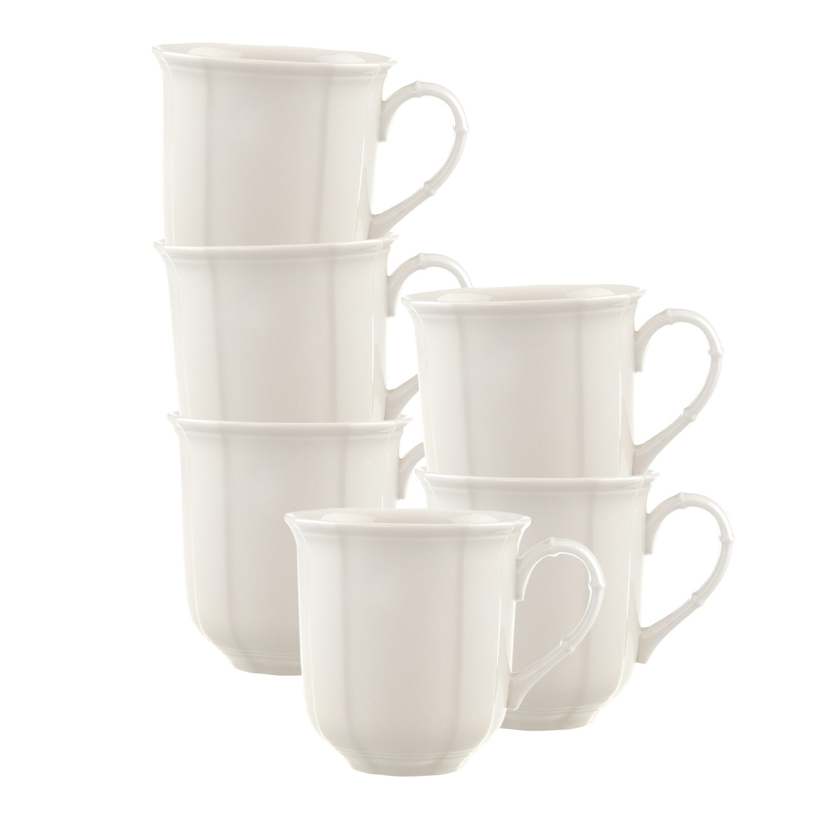 VILLEROY & BOCH Becher "Henkelbecher Manoir 300 ml 6er Set weiß", Ø 8,8cm x 9cm, 300ml, 6, weiß, Trinkgefäße, Spülmaschinenfest, Mikrowellensicher