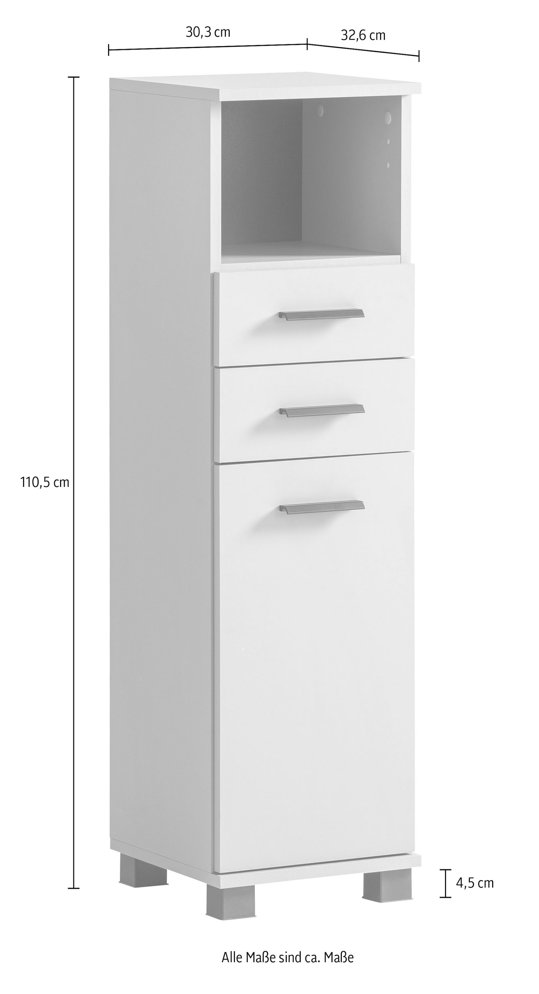 welltime Midischrank »Palermo, Breite 30 cm«, Wechselbarer Türanschlag, Metallbeschläge, Teilauszüge