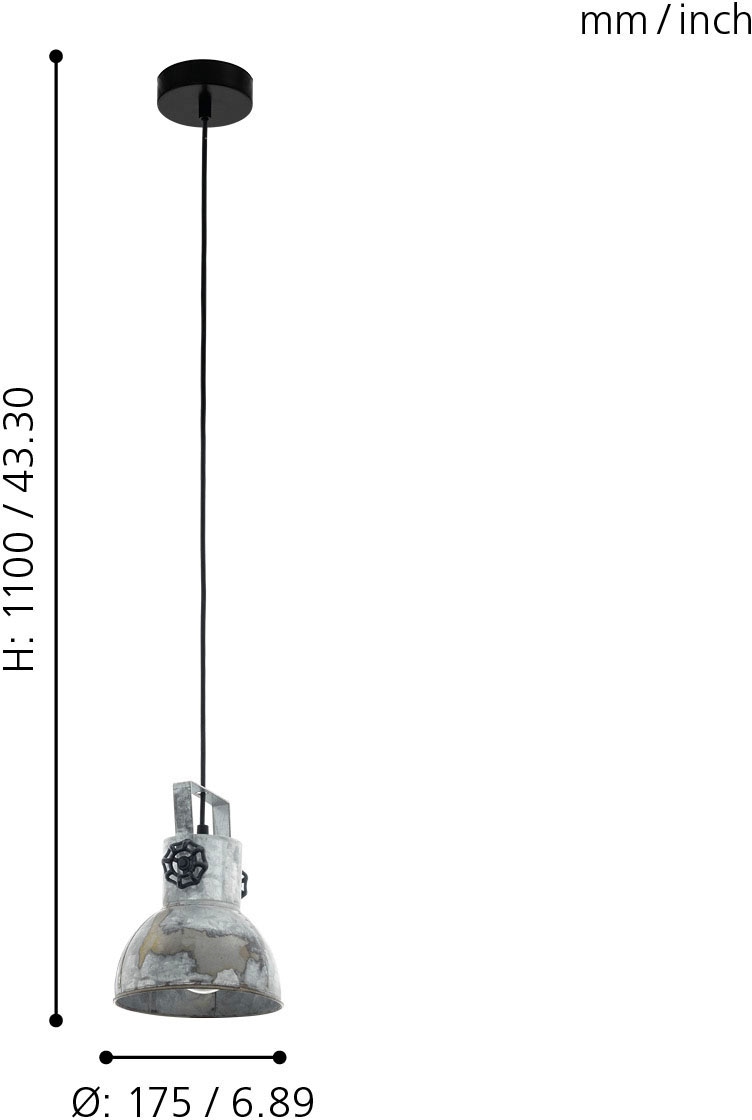 EGLO Hängeleuchte »BARNSTAPLE Pendellampe, Stahl, E27, IP20, Esstischlampe, Retro, Lampe«, 1 flammig, Leuchtmittel E27 | ohne Leuchtmittel, Hängeleuchte, H110 x Ø17,5 cm, schwarz, 1X40W exkl.