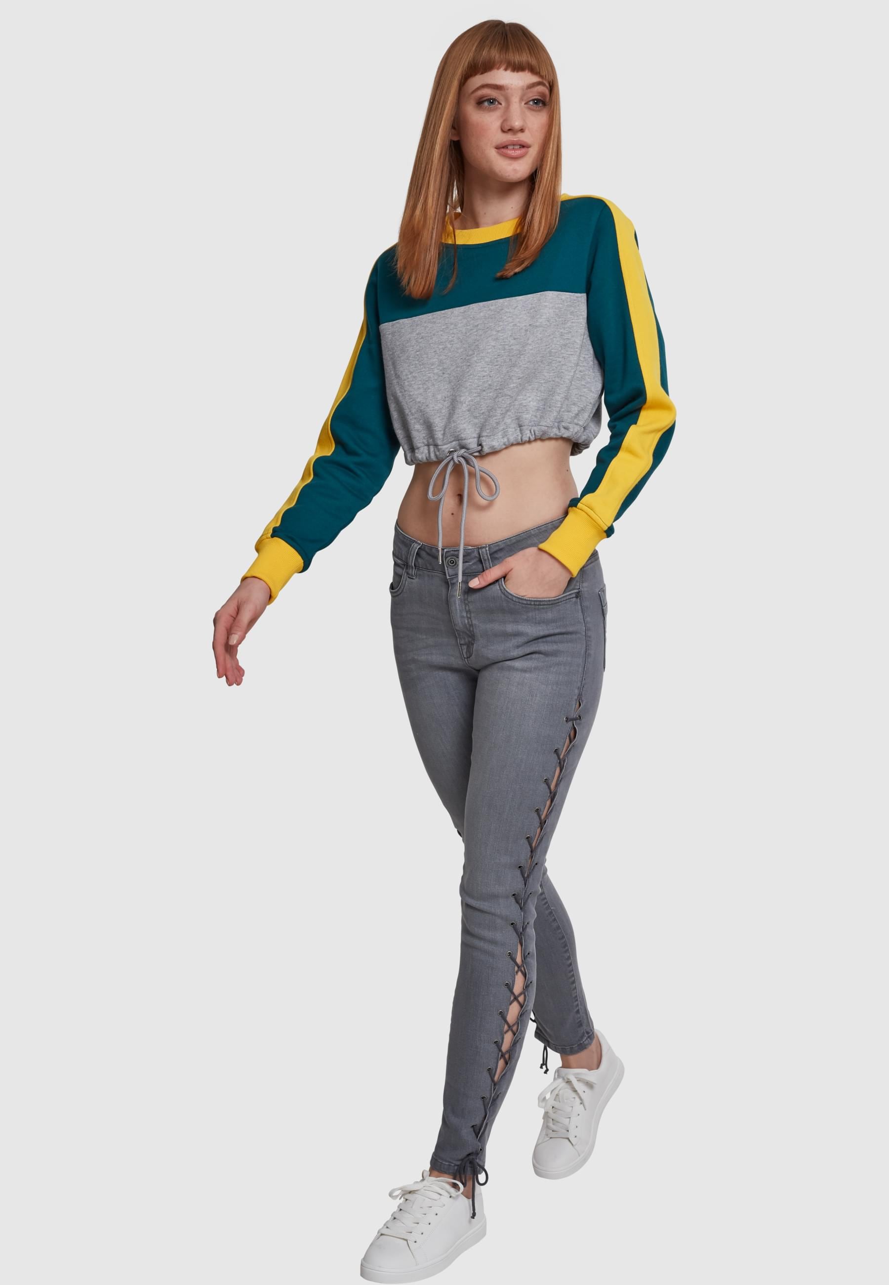 URBAN CLASSICS Sweatshirt »Urban Classics Damen Ladies Cropped 3-Tone Stripe Crew«, (1 tlg.)