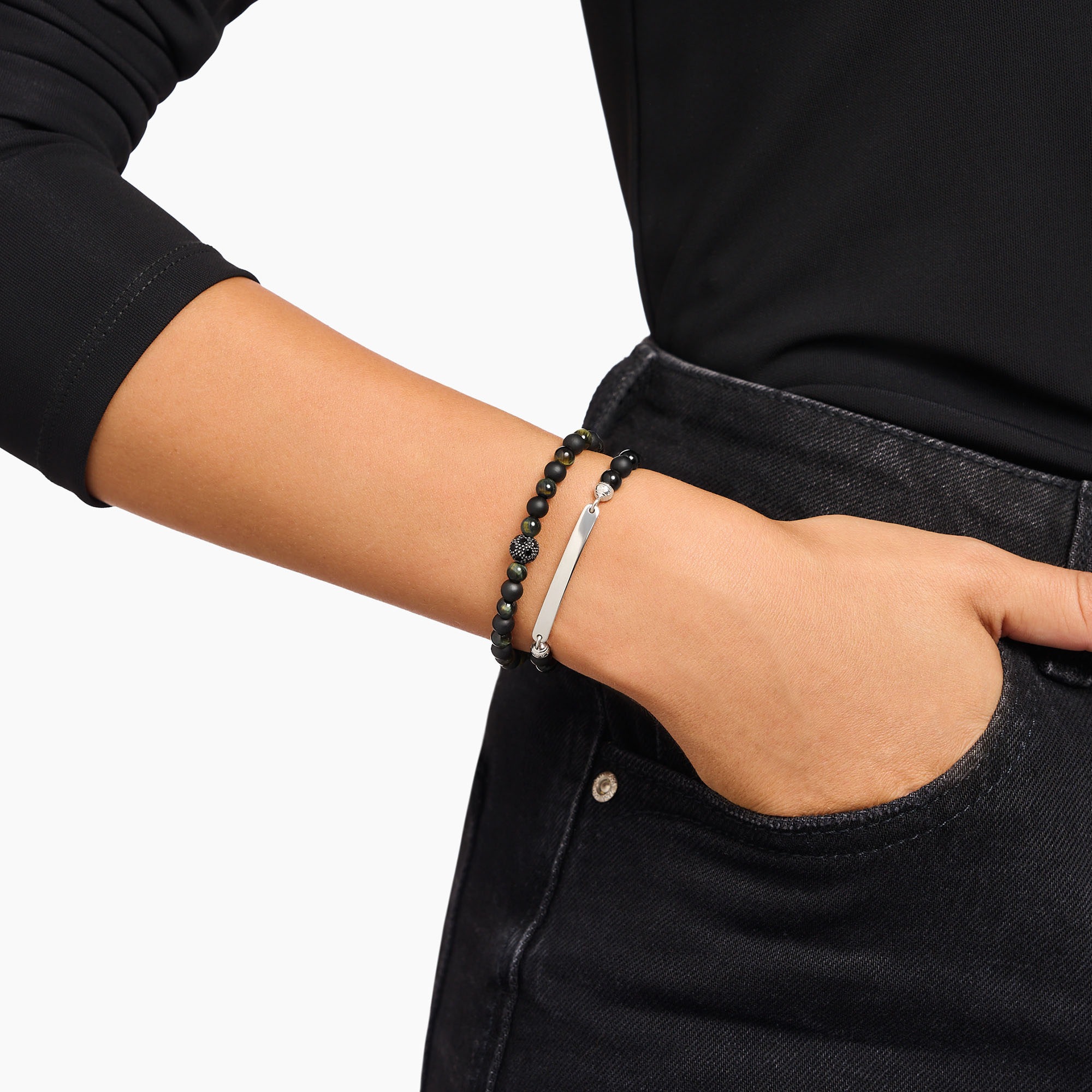 THOMAS SABO Armband »Talisman-Armband Obsidian und Tigerauge, A2184-806-7-L19,L21«, mit Zirkonia (synth.), Tigerauge, Obsidian