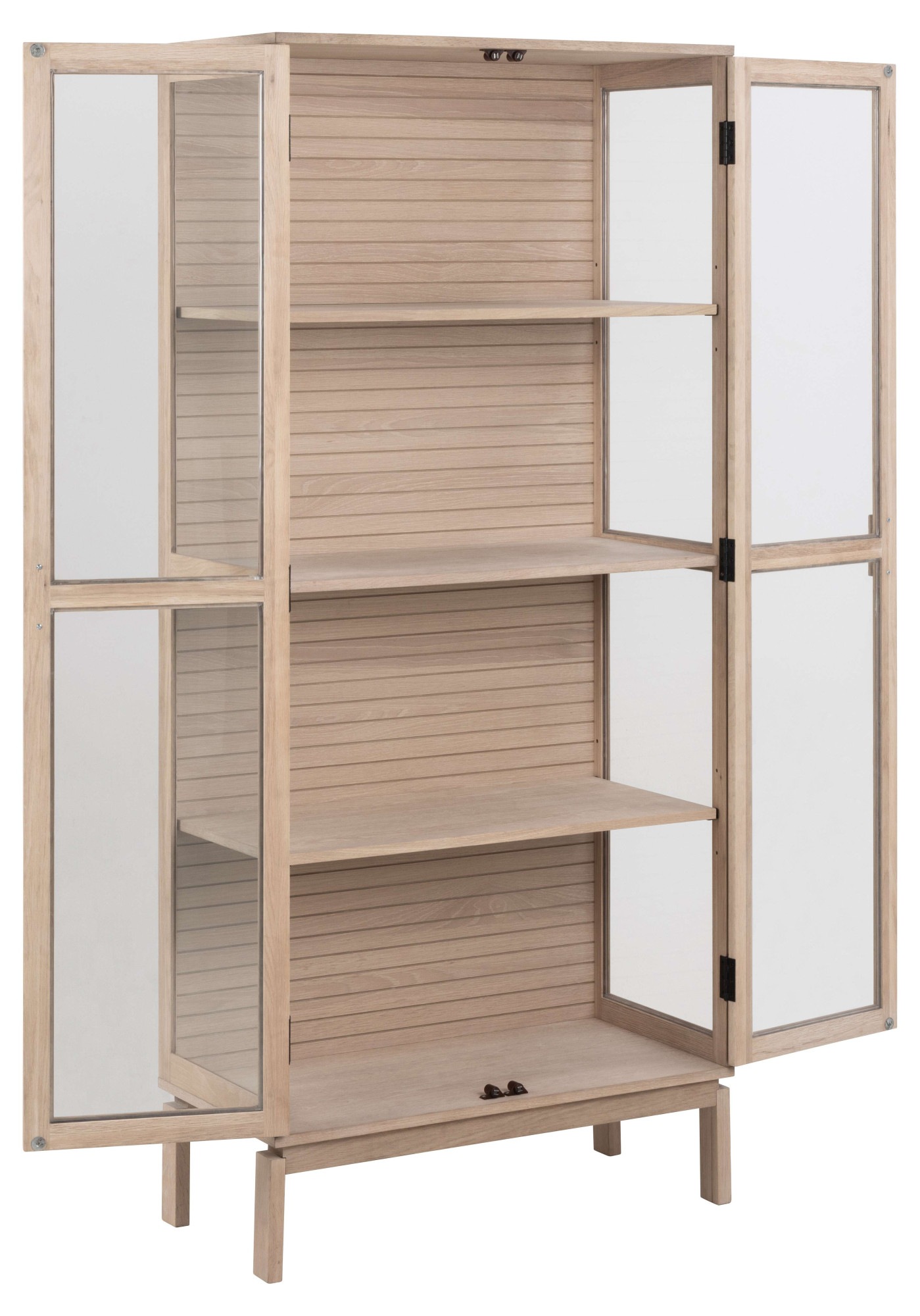 ACTONA GROUP Stauraumschrank »Linley Vitrine, Mehrzweckschrank,«, Eichenfurnier/Eiche, Lamellenrücken, 3 Einlegeböden, 2 Glastüren