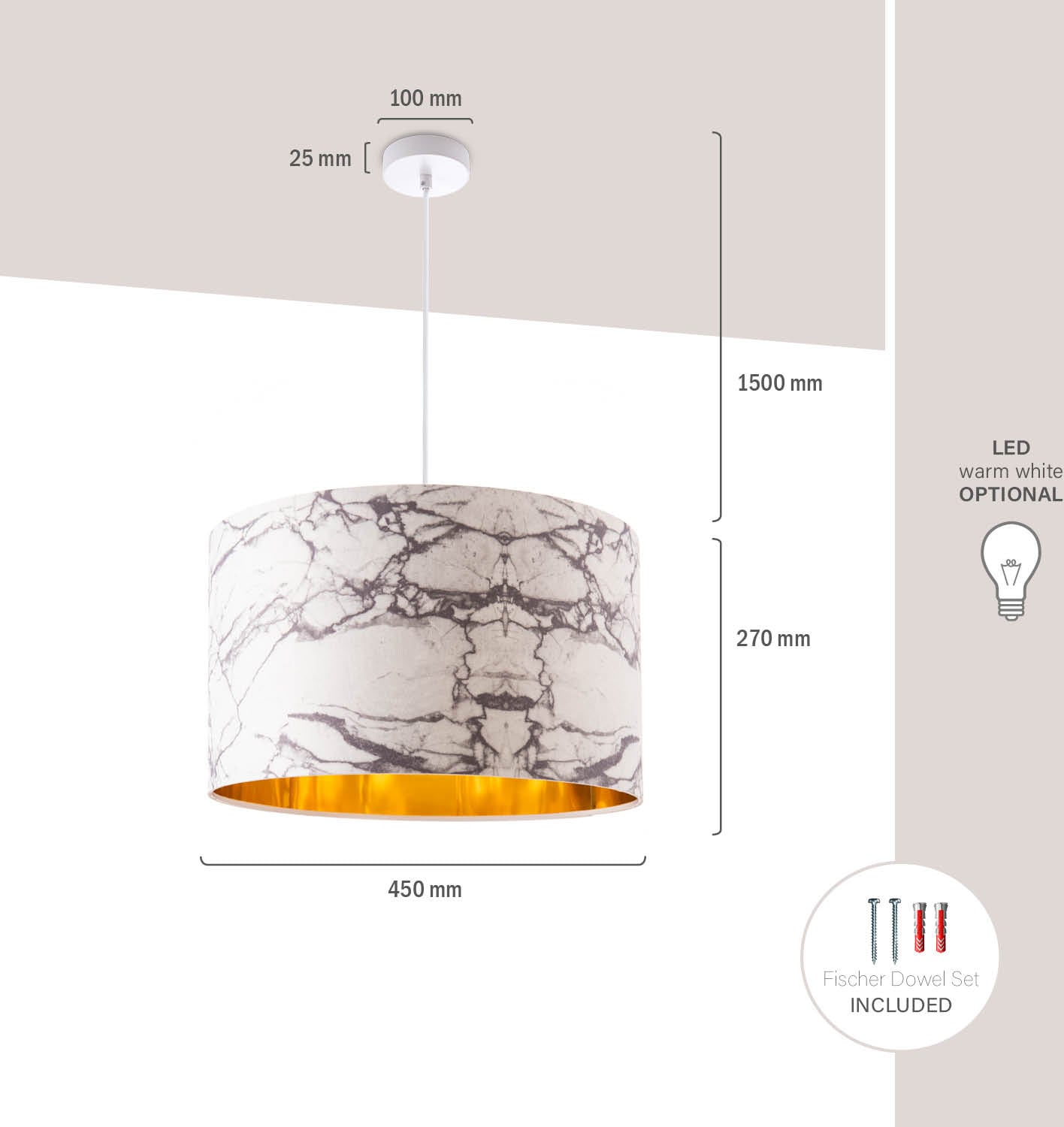 Marmor 1 »Kraft Wohnzimmer Weiß 525«, Home Esszimmer Hängelampe Deckenlampe Pendelleuchte E27 flammig-flammig, | Paco BAUR
