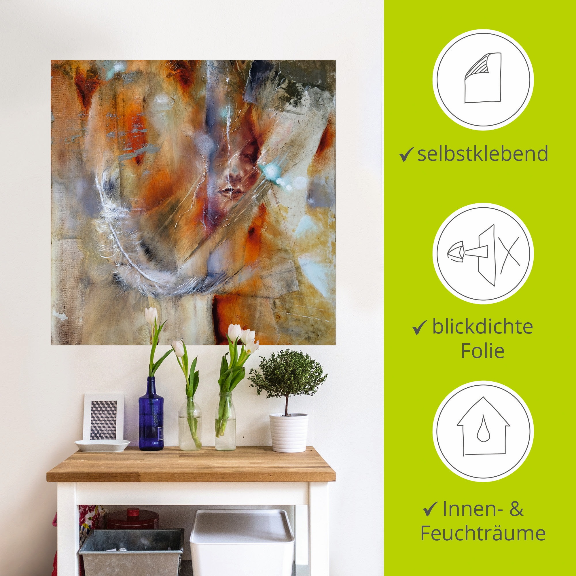Artland Wandbild »Cora mit Feder«, Frau, (1 St.), als Alubild, Outdoorbild, Leinwandbild, Poster, Wandaufkleber